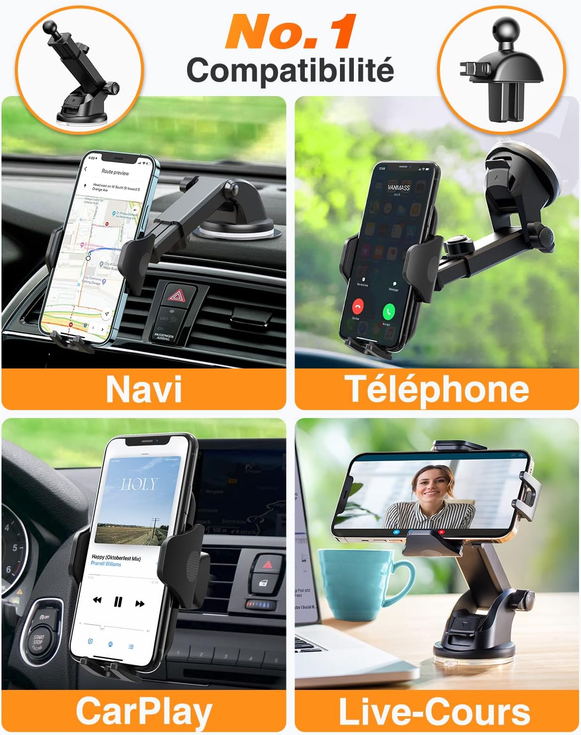 Detalle 2 de Support téléphone voiture VANMASS 20 KG