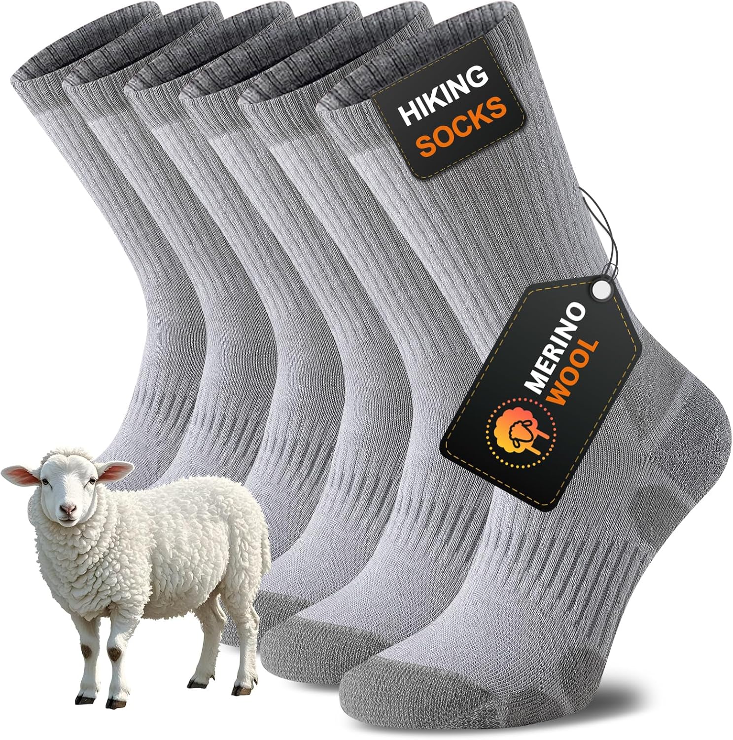 Detalle de Niorasen Merino Wool Hiking Socks – Thick Cushioned, Seamless & Anti‑Blister, 3 Pairs (Unisex)