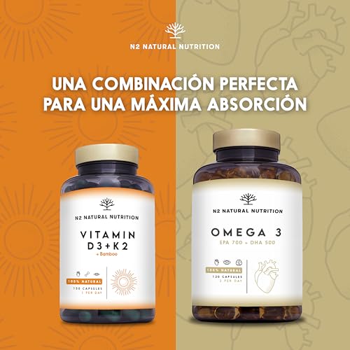 Thumbnail 7 de N2 Natural Nutrition Vitamina D3 y K2 (MK7) 5000 UI + 200 µg, con Silicio y Bamboo. 150 cápsulas