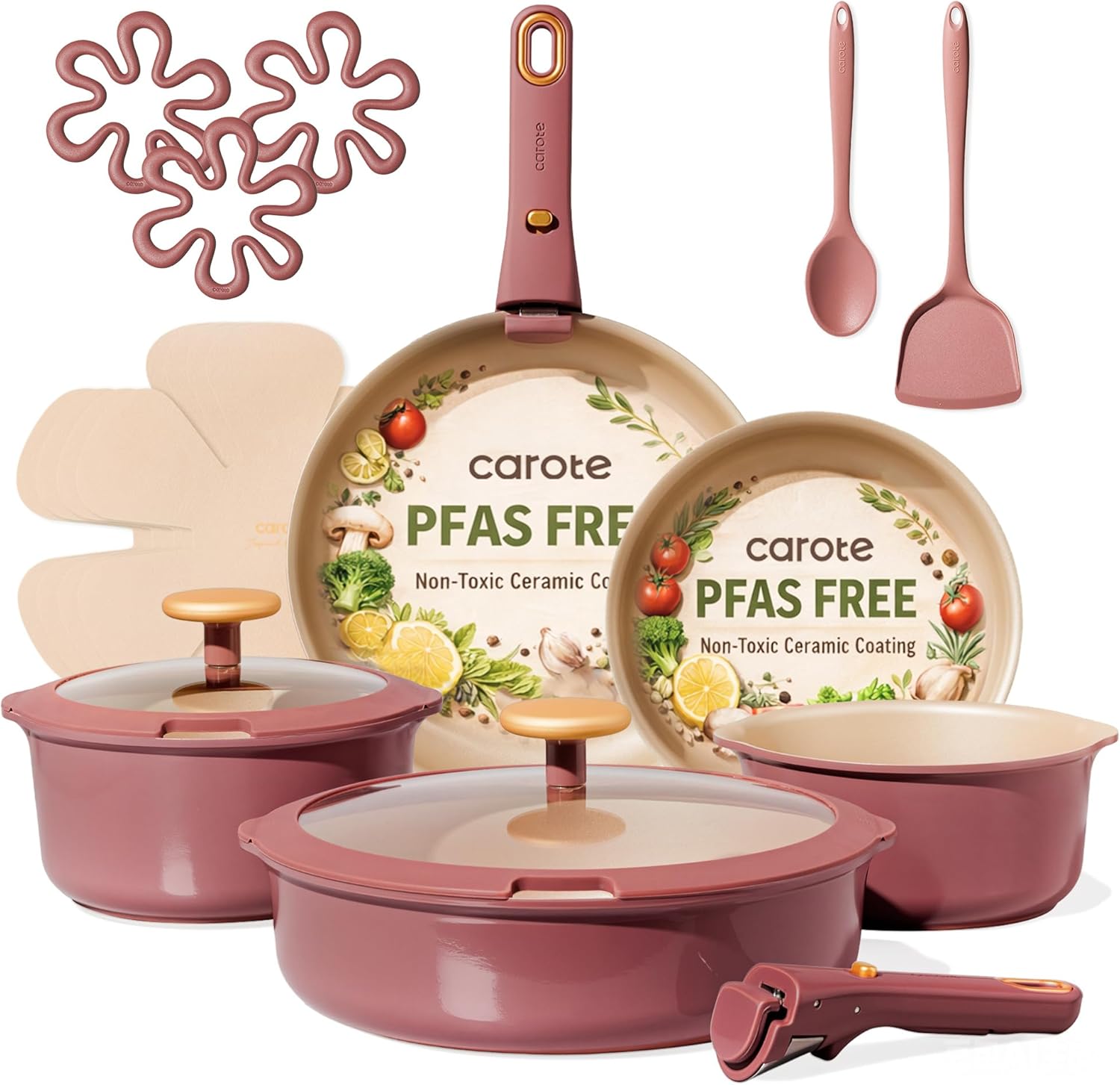 Thumbnail 6 de CAROTE 18-Piece Ceramic Cookware Set with Detachable Handles