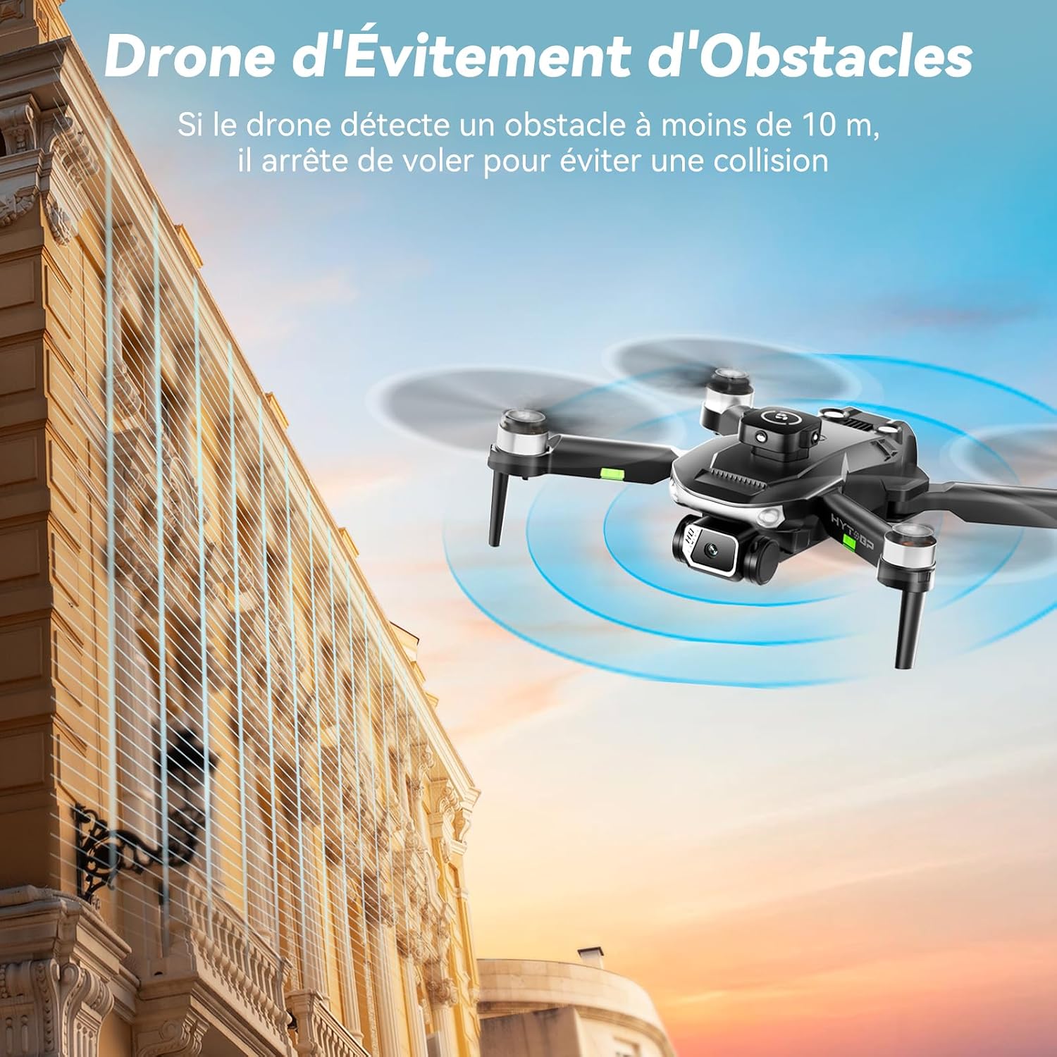 Detalle de Drone avec caméra 1080p, moteur sans balais et caméra réglable à 90°