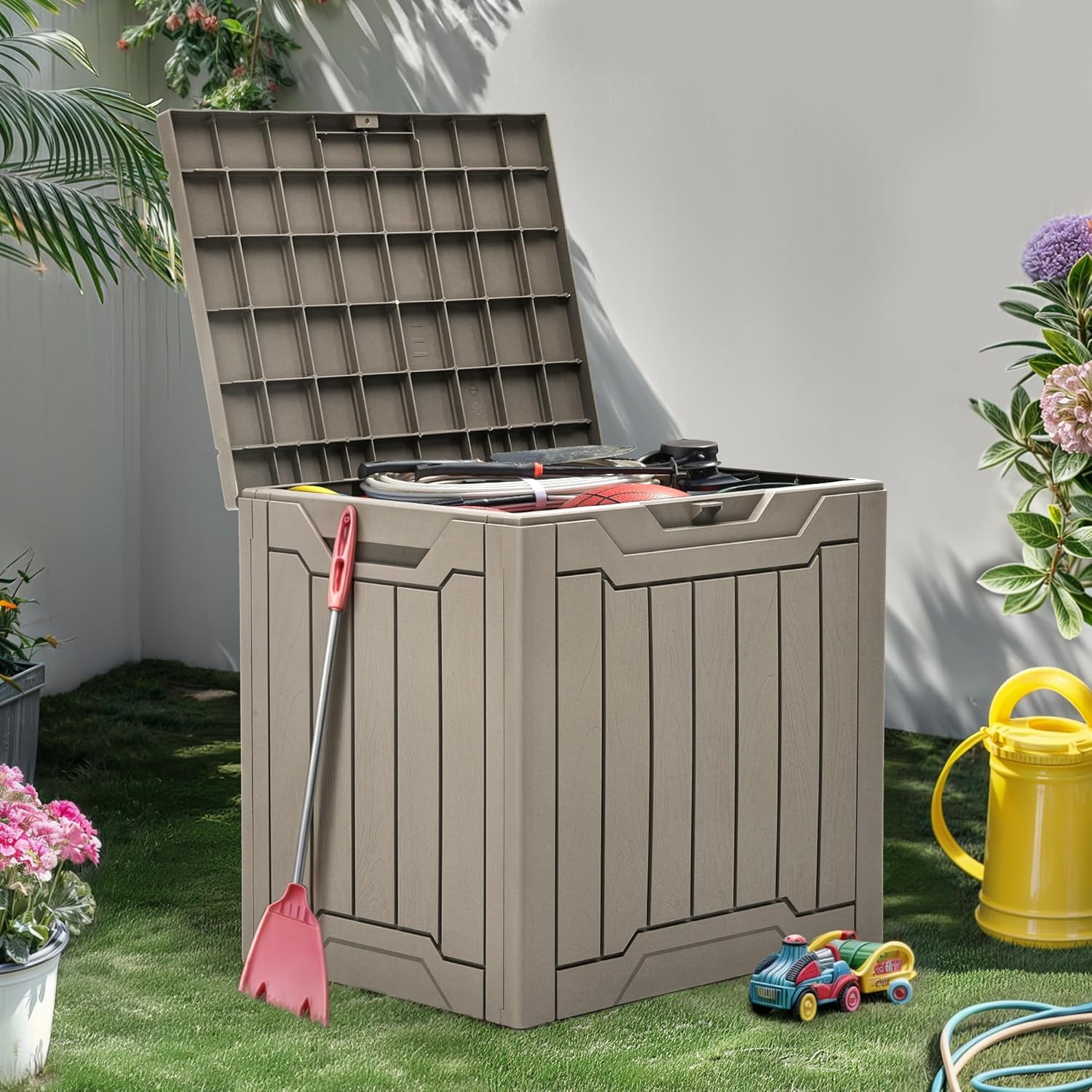 Thumbnail 2 de YITAHOME Boîte de rangement d’extérieur en résine 100 L, verrouillable, marron clair