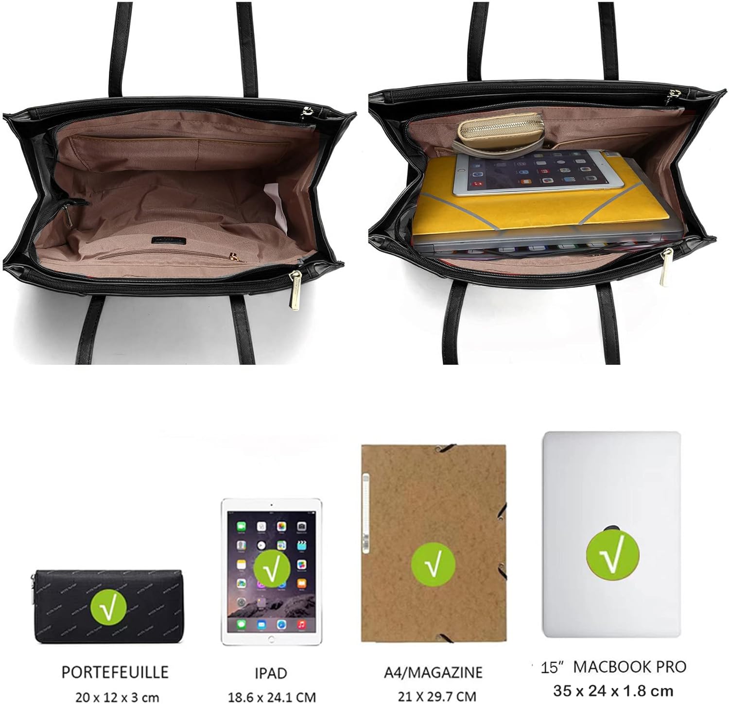 Thumbnail 5 de David Jones cabas fourre-tout grande taille en simili cuir (XL) noir pour documents A4 et ordinateur 13 pouces