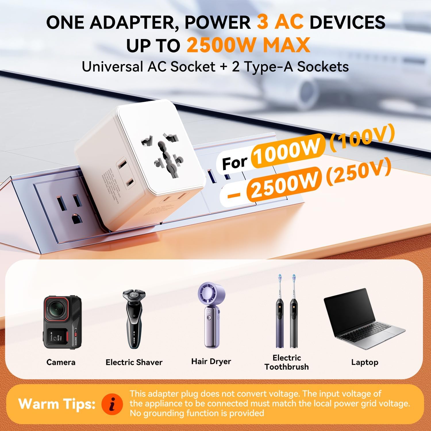Thumbnail 2 de Auxmir Universal Travel Adapter with 3 AC, 2 USB-C PD, and 2 USB-A Ports