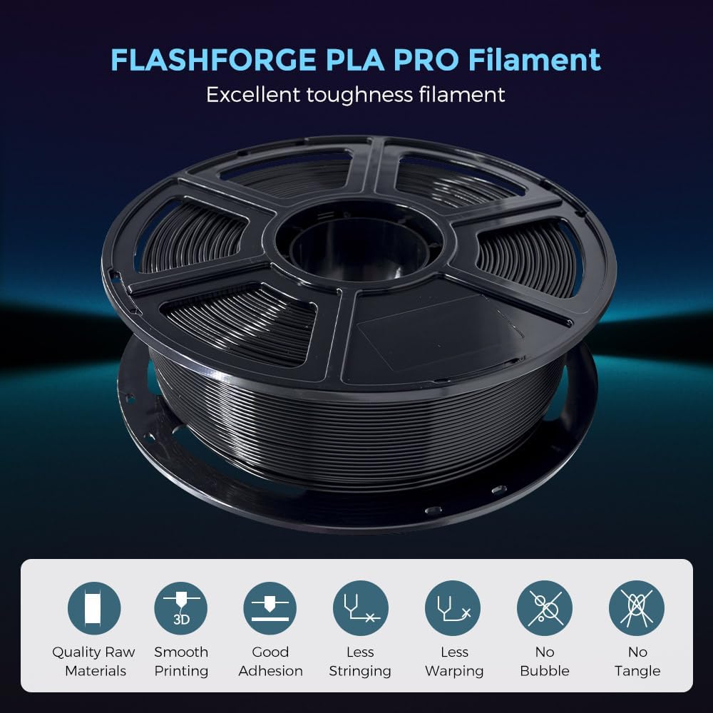 Detalle 2 de FLASHFORGE PLA PRO Filament 1.75mm, 1kg Spool (Black) — Tough, Clog-Free & Dimensional Accuracy ±0.02mm