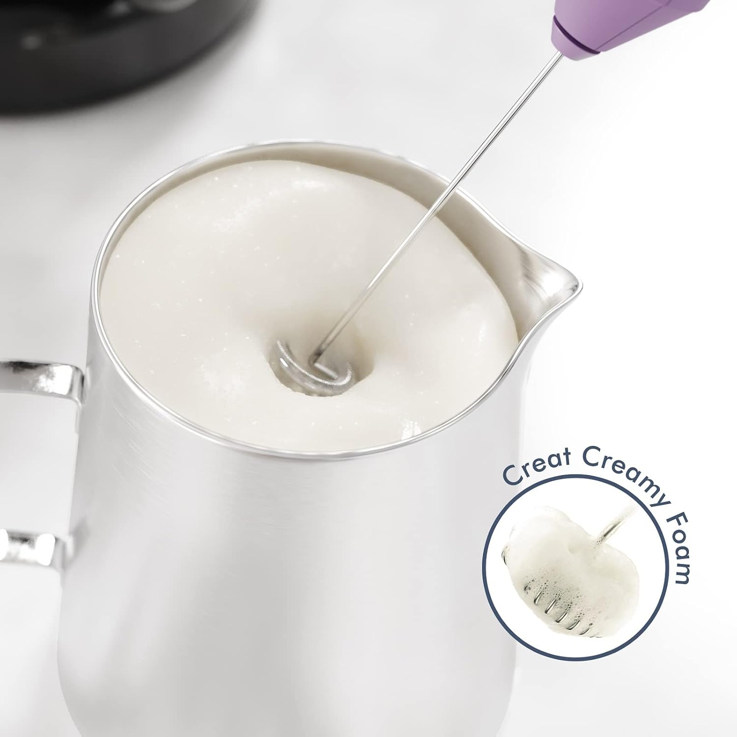 Thumbnail 1 de Handlicher Milchaufschäumer mit Mini-Schneebesen-Mixer (hellviolett) – für Cappuccino, Latte & mehr