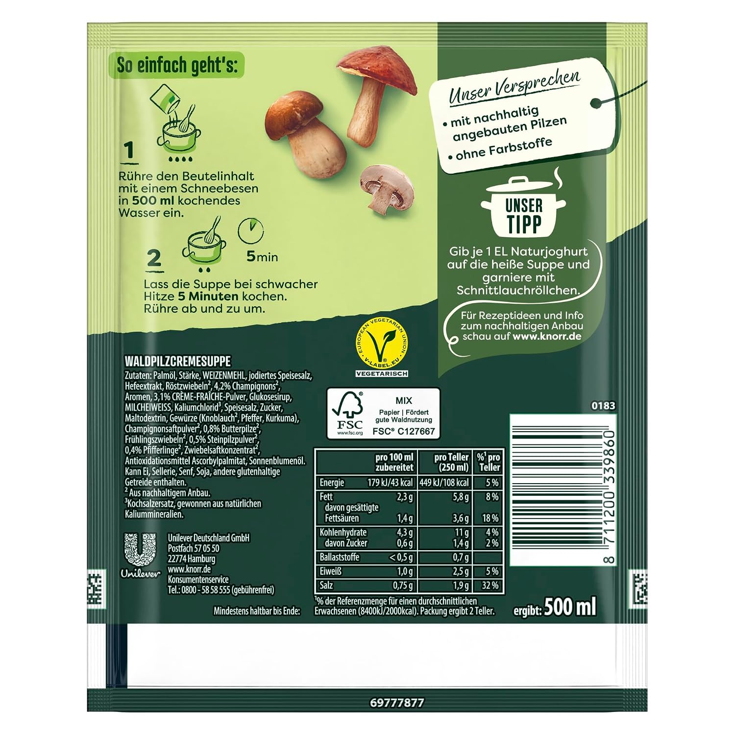 Detalle de Knorr Feinschmecker Waldpilz Cremesuppe – cremig, natürliche Pilzaromen ohne Zusatzstoffe