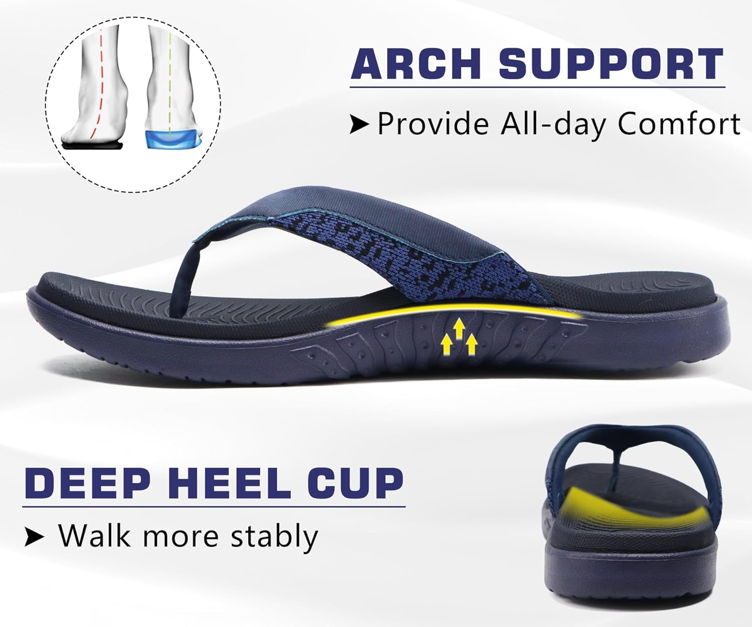 Detalle de ONCAI Men's Flip Flops with Orthotic Arch Support – Leather Wide Strap, Yoga Foam Footbed, Size 6.5–12