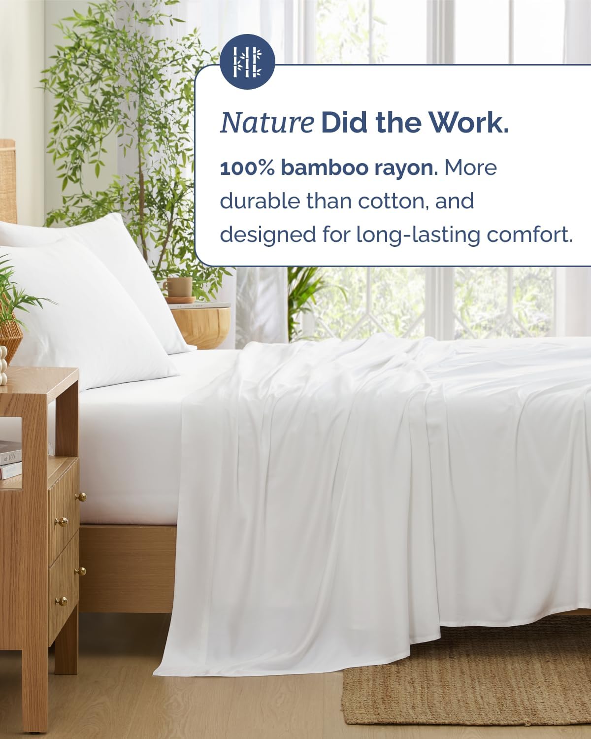 Detalle de Bamboo Sheets Twin Size: 100% Rayon Derived From Bamboo Cooling Set (1 Flat, 1 Fitted, 1 Pillowcase) – Ultra-Soft, Breathable Hotel-Luxury Bedding