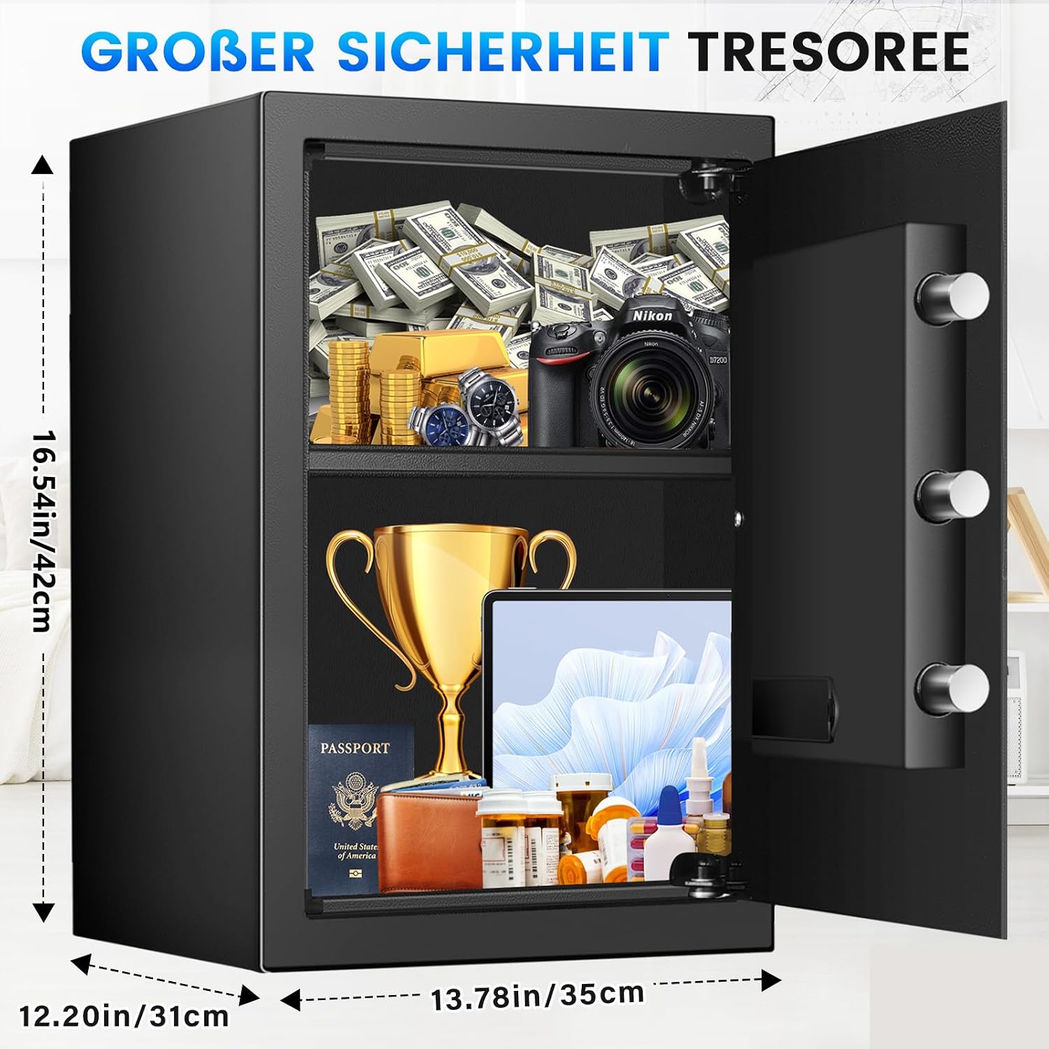 Detalle 2 de 50L Safe Tresor feuerfest mit Zahlenschloss 🔐