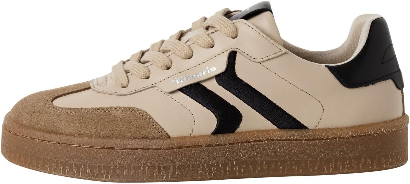 Detalle 2 de Tamaris Damen Sneaker Leder, beige, 39 EU – moderner Alltagskomfort