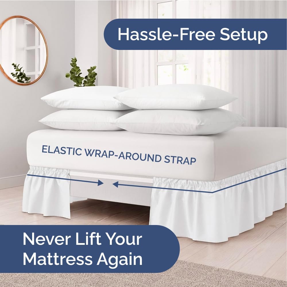 Thumbnail 1 de CGK Linens Wrap Around Dust Ruffle Bed Skirt (White) for King Beds with 12" Drop