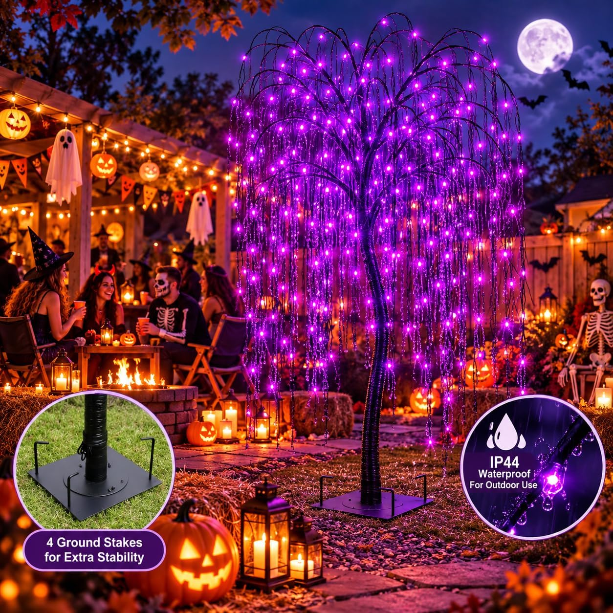Detalle de LIGHTSHARE 7-Foot Halloween Willow Tree with 256 Purple LEDs, Timer and Stakes