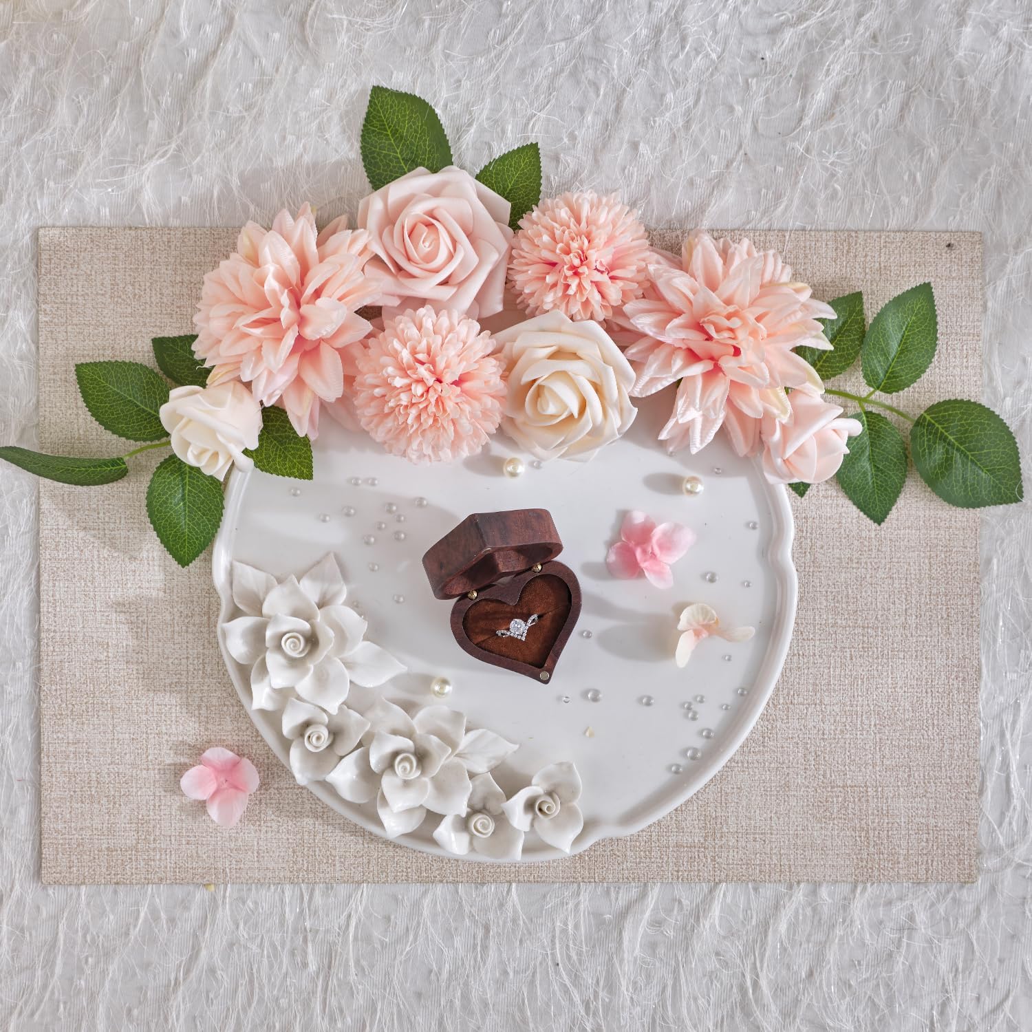 Detalle de TINGE TIME – Lot de 23 fleurs artificielles en soie avec tiges pour bouquets, déco de mariage et fleurs de gâteau (rose pâle)