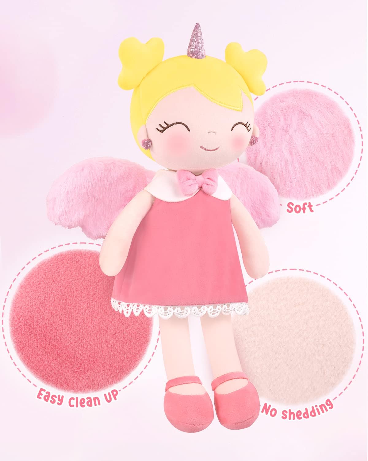 Thumbnail 4 de GAGAKU Weiche Stoffpuppe 40 cm Einhorn Schutzengel – Rosa, Kuschelpuppe für Mädchen ab 3 Jahren