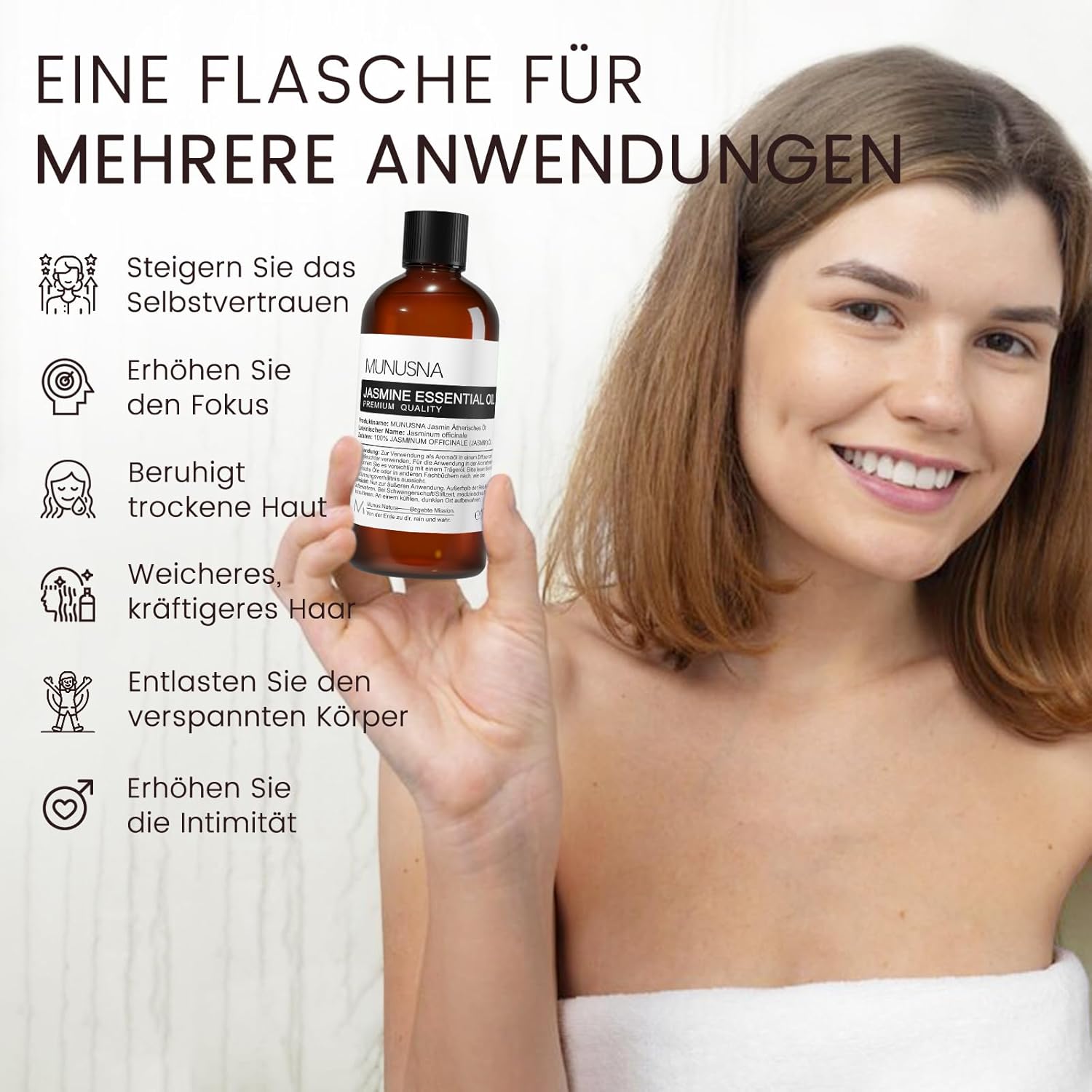 Detalle de Jasminöl Ätherisches Öl 100 ml von MUNUSNA – natürlich für Diffuser, Duftlampen und DIY