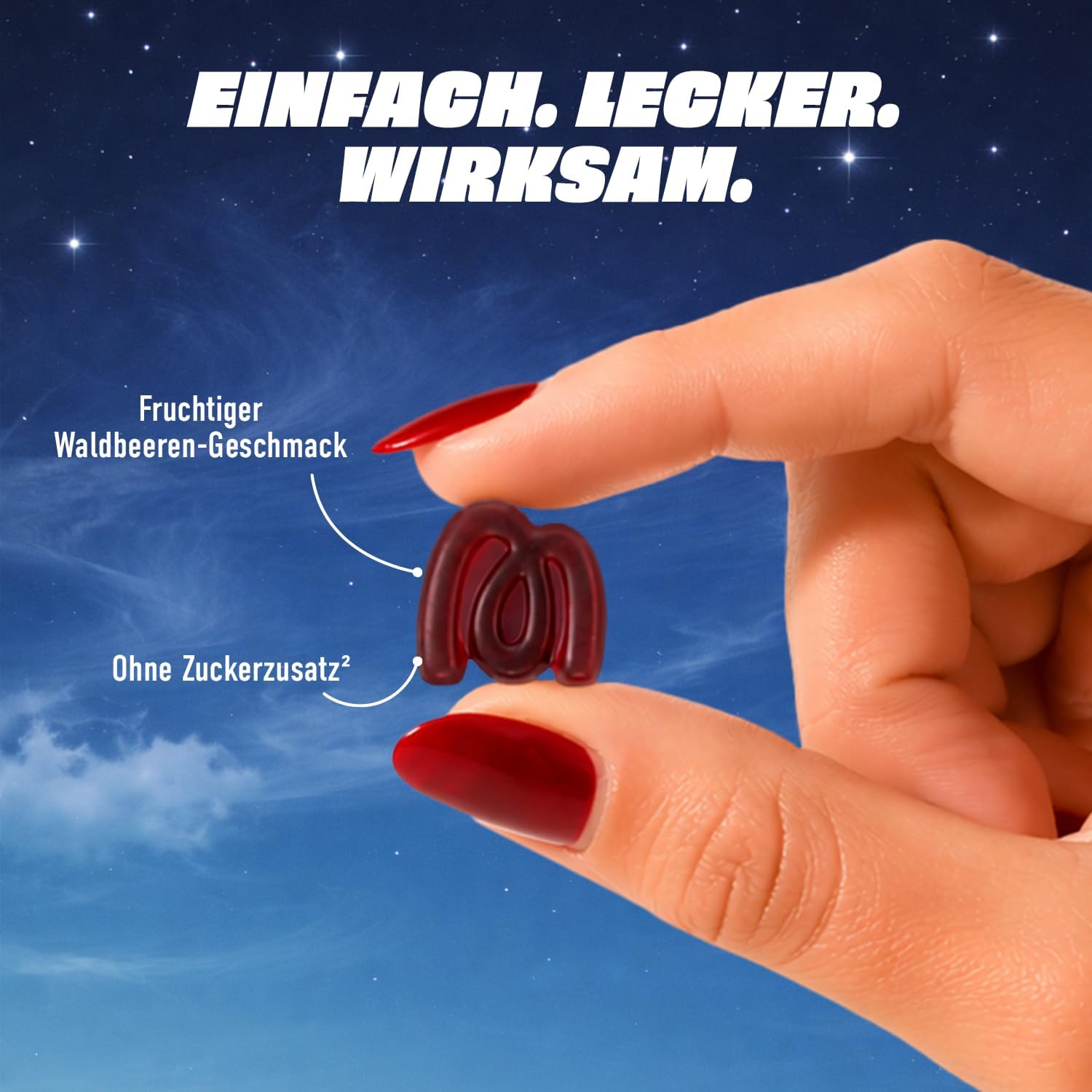 Detalle 2 de MORE Sleep Gummies Forest Berries – 60 Gummies mit 0,5 mg Melatonin pro Tagesportion, Anti-Jetlag-Support