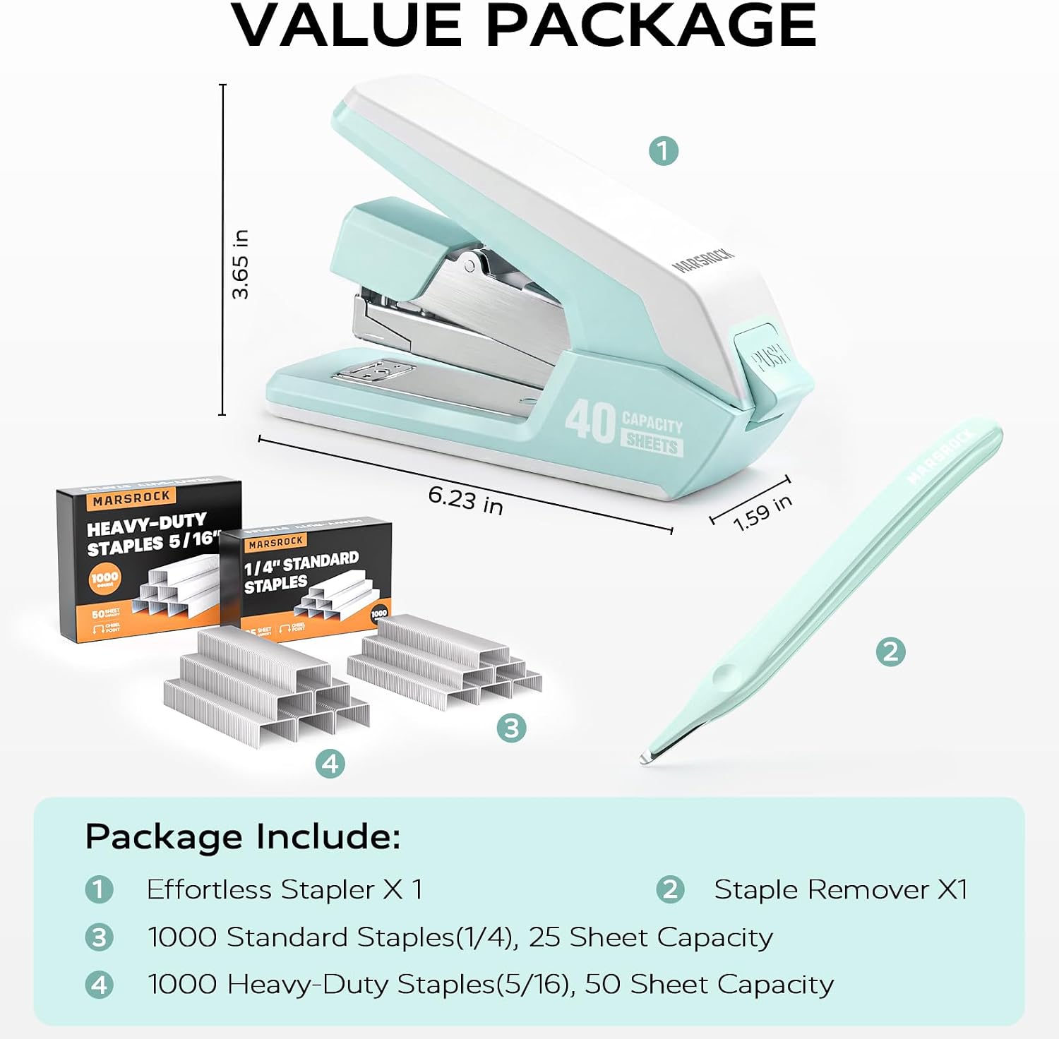 Thumbnail 4 de Marsrock Heavy-Duty Desk Stapler, Green, 40–50-Sheet Capacity