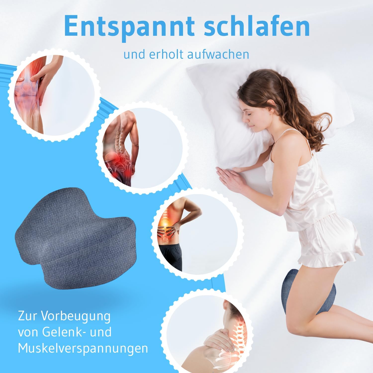 Detalle de Third of Life Kniekissen für Seitenschläfer mit Thermo-Bezug – Ergonomische Beinauflage aus Memory-Schaum