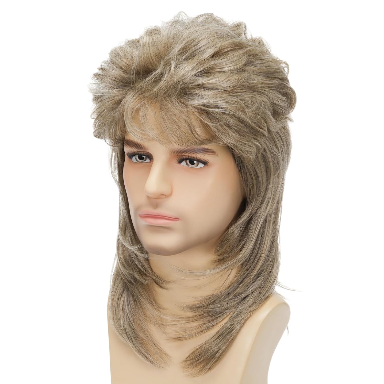 Detalle de Sabosi Blonde 80s Mullet Wig for Men, Long Synthetic Hair, Adjustable Cap