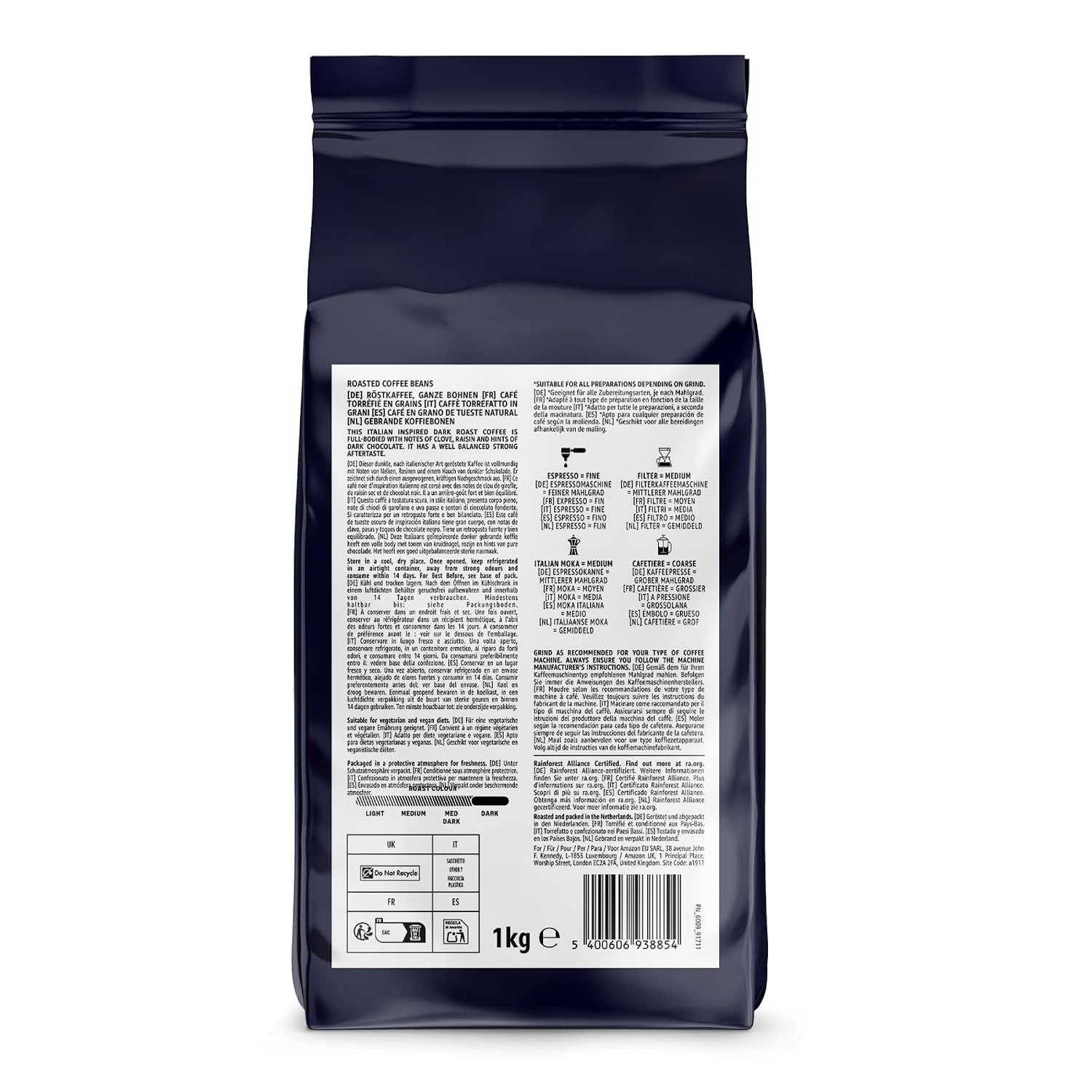Detalle de by Amazon Forte Coffee Beans Italian Inspired Roast Strength No. 5 – Strong (1 kg) ganze Bohnen