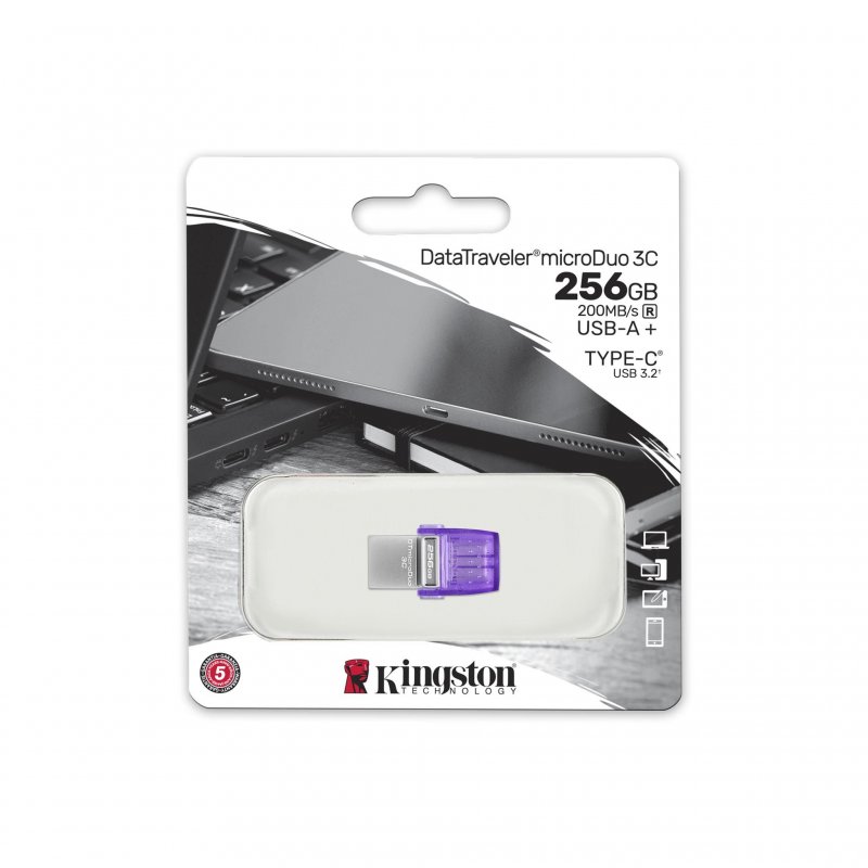 Detalle 2 de Kingston DataTraveler microDuo 3C 256GB: almacenamiento USB-C/USB-A compacto y flexible