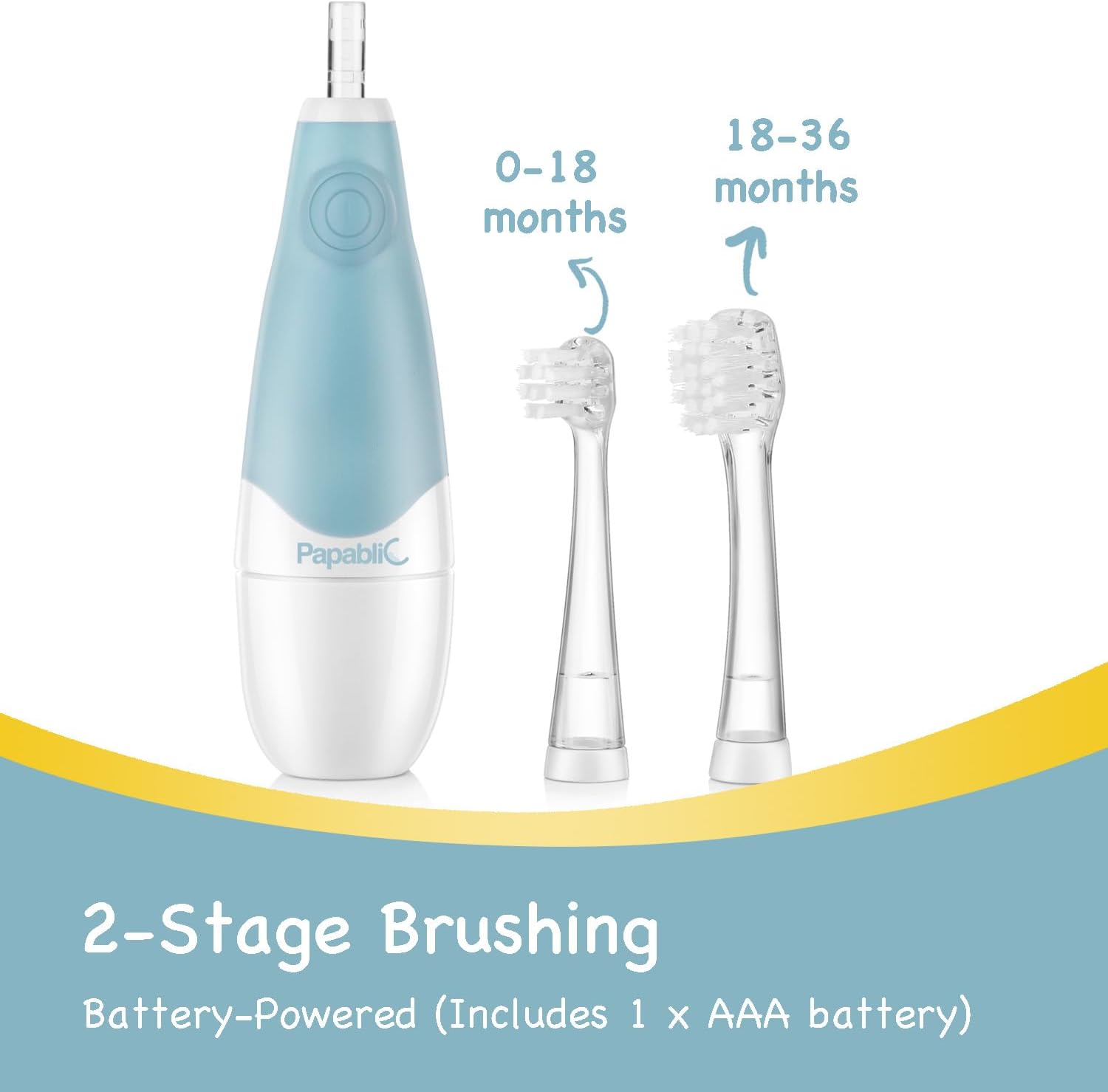 Detalle de Papablic Papa-18-PI Baby Sonic Electric Toothbrush, Blue, LED Light, 2-Stage Heads