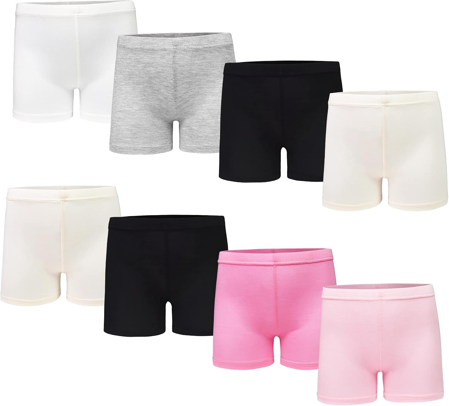 Detalle de TRAMLE Girls Cycling Cotton Shorts (8 Pack) – Breathable, Stretchy Under Skirt Shorts for 2–10 Years