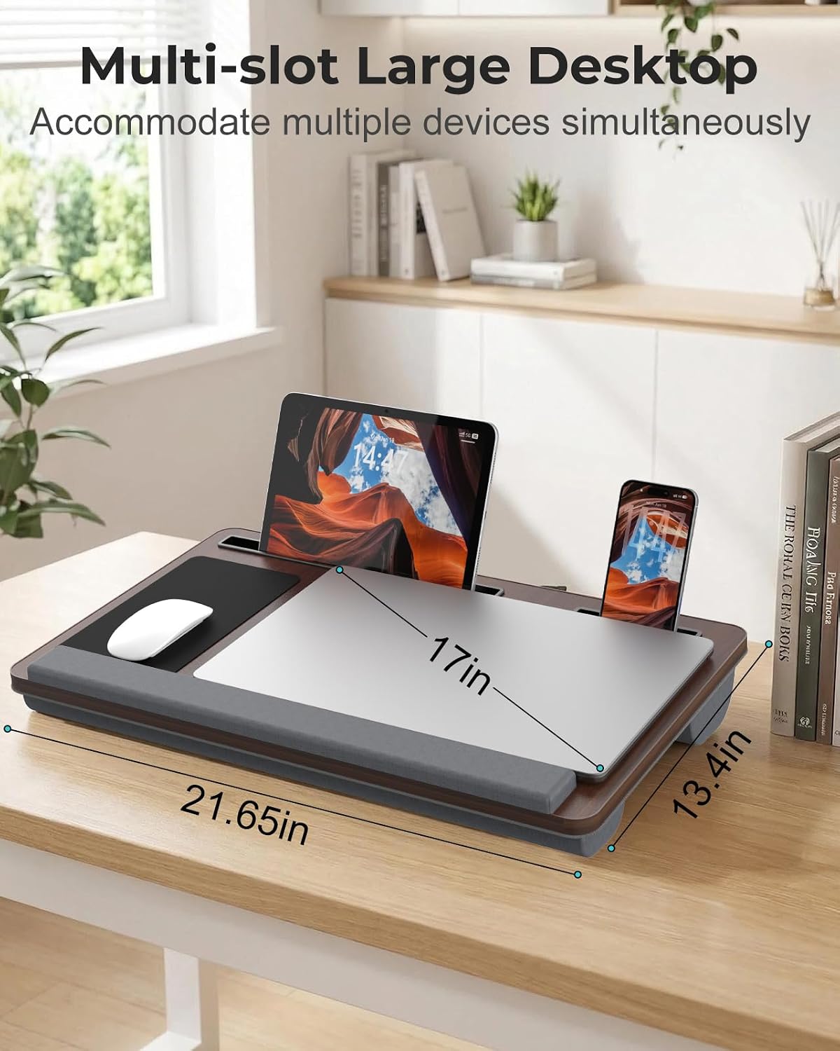 Detalle de Potuopy F9L Laptop Lap Desk, Cushioned Base, Mouse Pads and Phone Slots