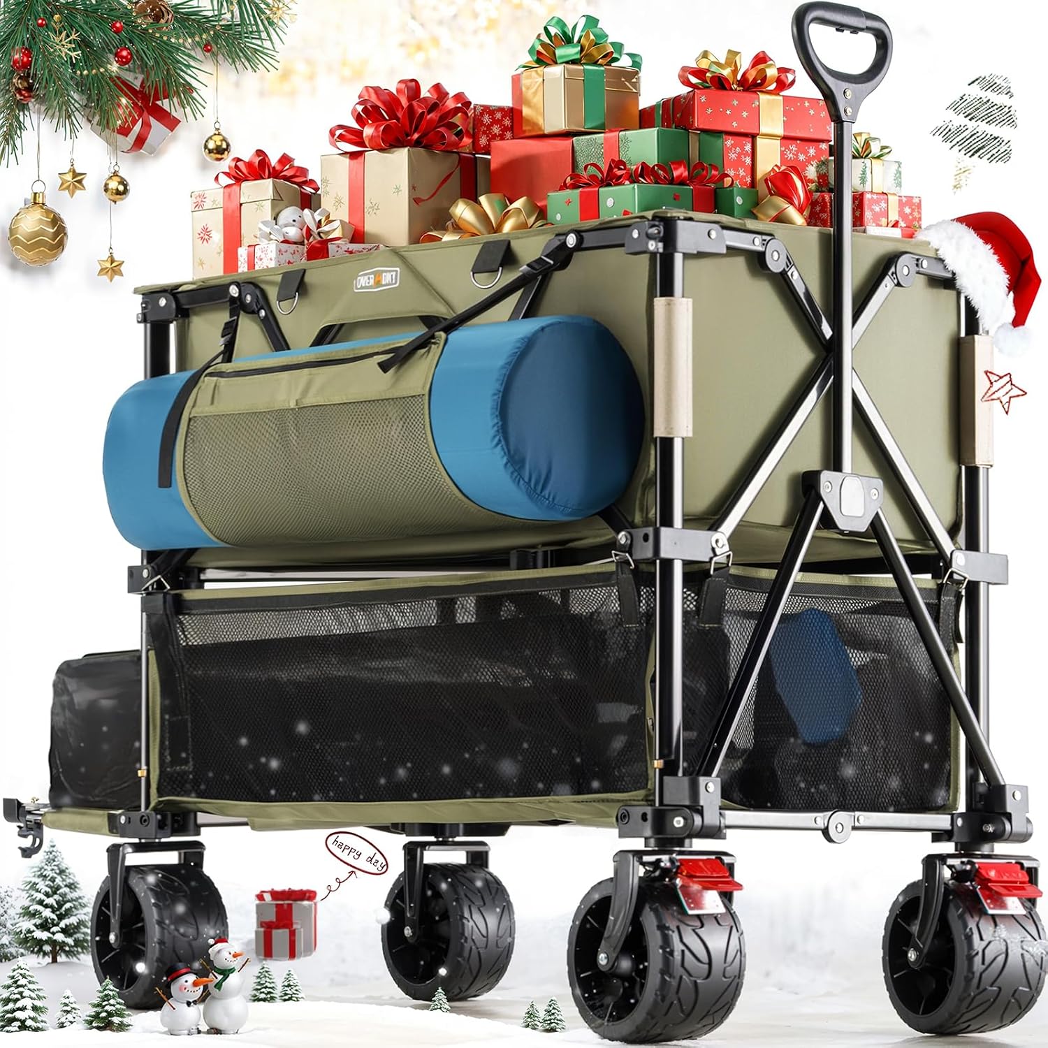 Detalle de Overmont 150kg Festival Camping Trolley on Wheels – Heavy Duty Folding Beach Wagon Cart with Extra Wide Wheels