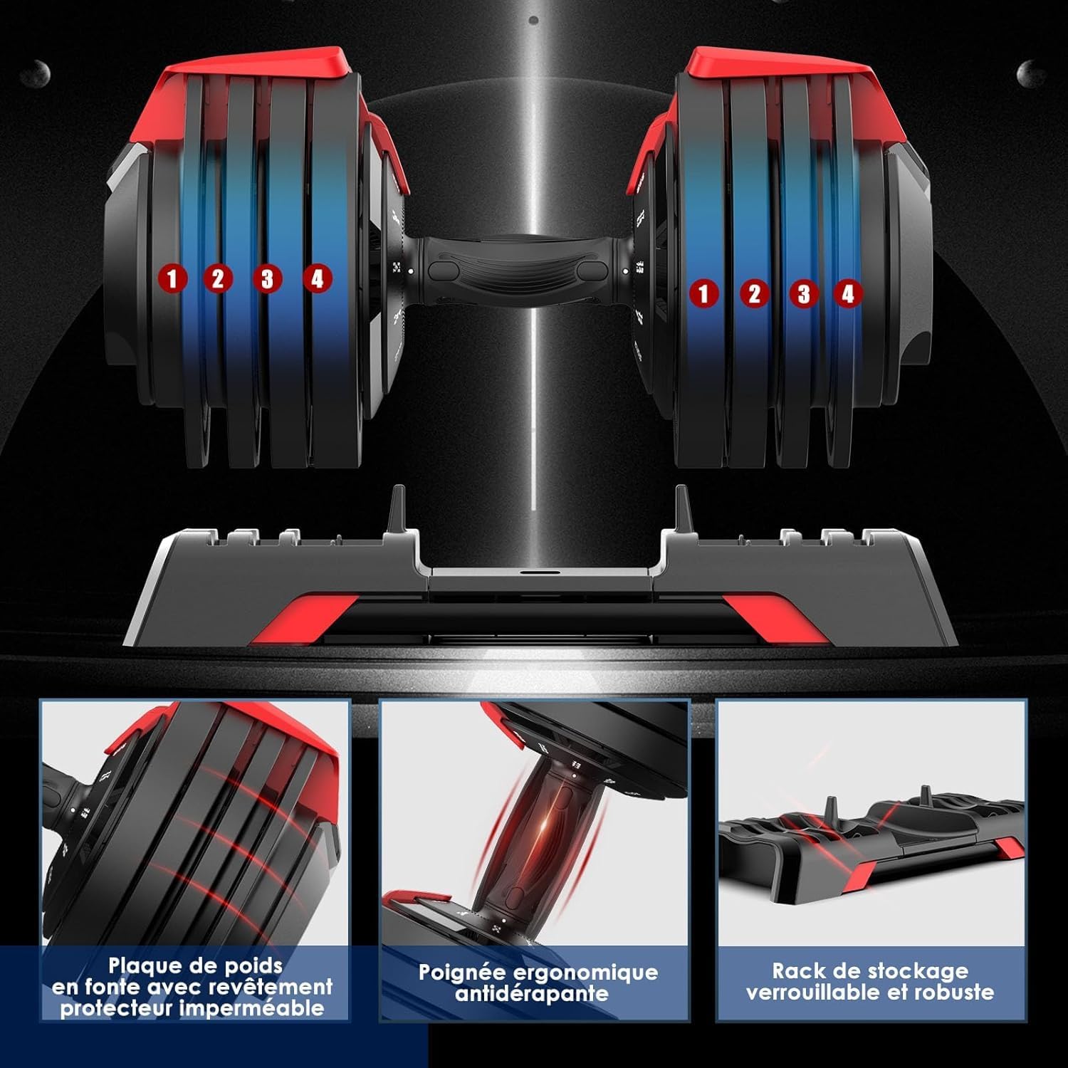 Thumbnail 4 de DH FitLife 24 kg : haltères réglables de 3 à 24 kg (12 niveaux) avec système d’autoblocage