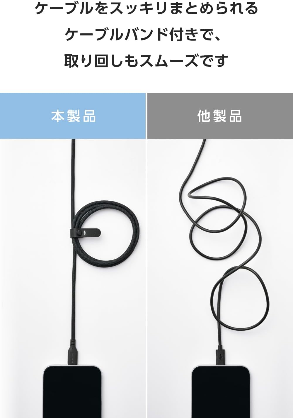 Detalle de エレコム MPA-CCECPSM20BK USB Type-Cケーブル 2m・最大240W PD対応、シリコンメッシュ