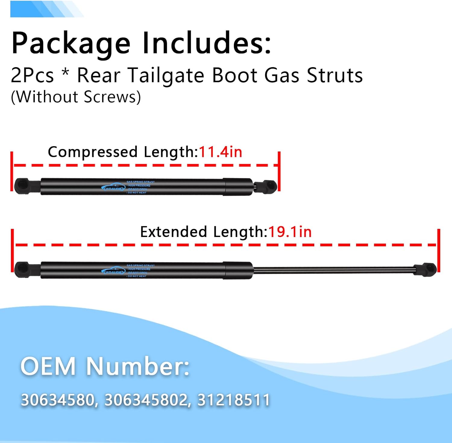 Detalle de Koaudb 2Pcs Rear Boot Gas Struts for Volvo XC90 MK1 (2002–2014) – 380N Heavy Duty Lift Support