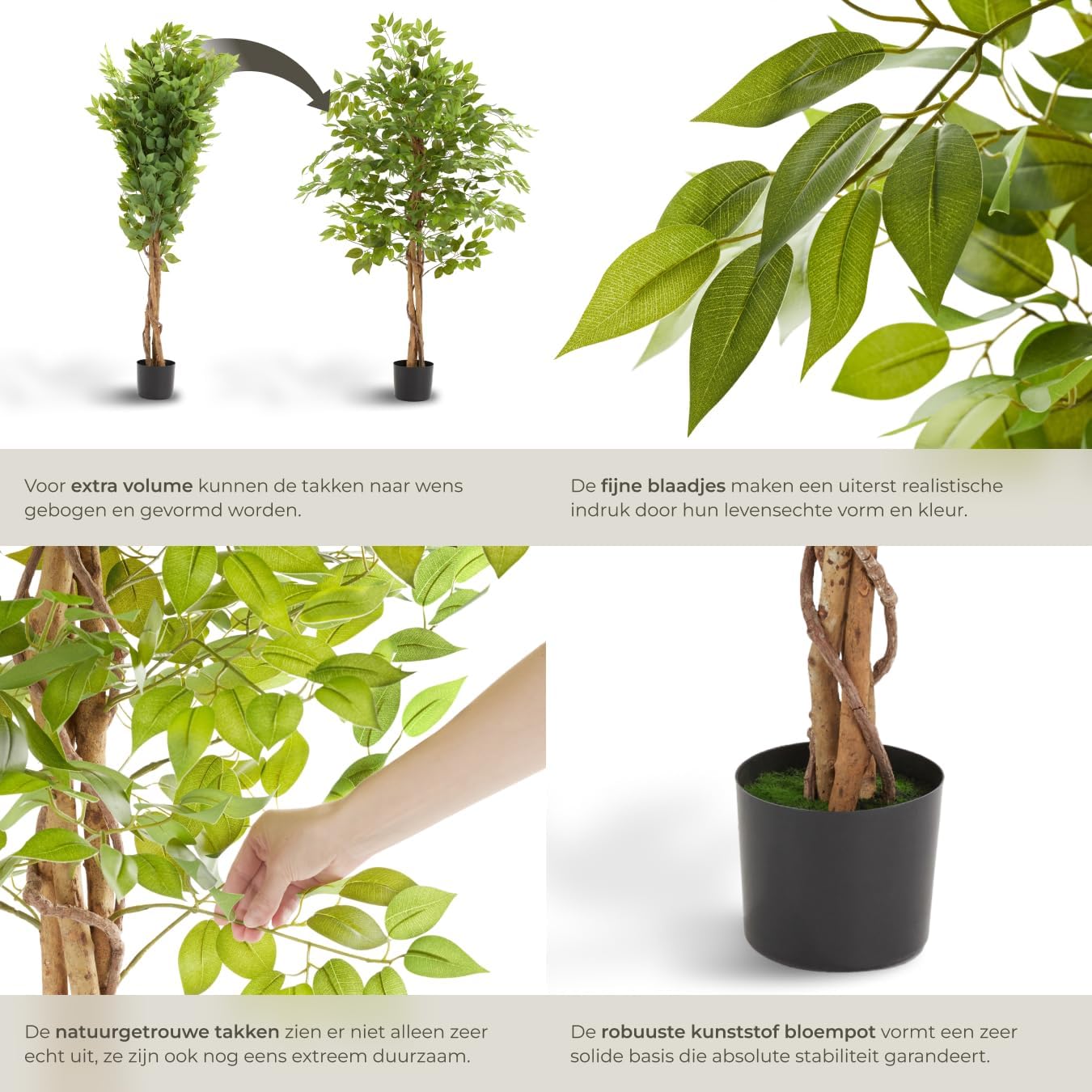Detalle 2 de tectake Ficus Fida 405610 kunstficus van 160 cm met volle bladkroon