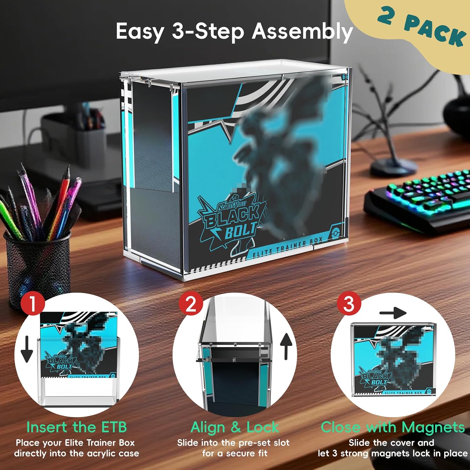 Detalle de ETB Protector Case 2 Pack: Acrylic Display Boxes with Sliding Magnetic Lid