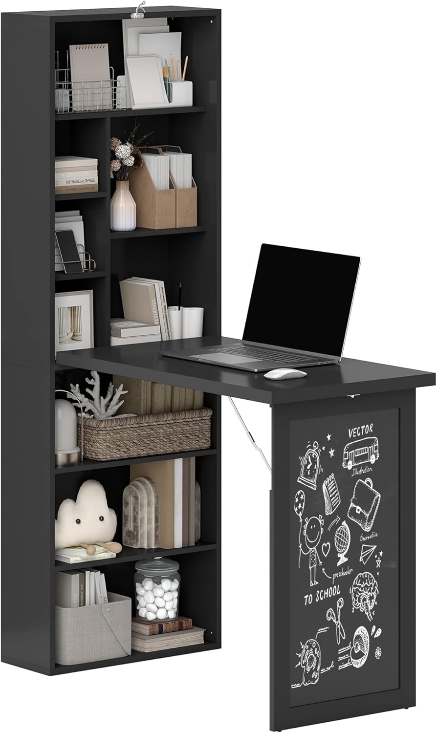Detalle de HOMCOM Bureau Informatique Pliable avec Bibliothèque et Tableau Noir – 98 x 51 x 153 cm
