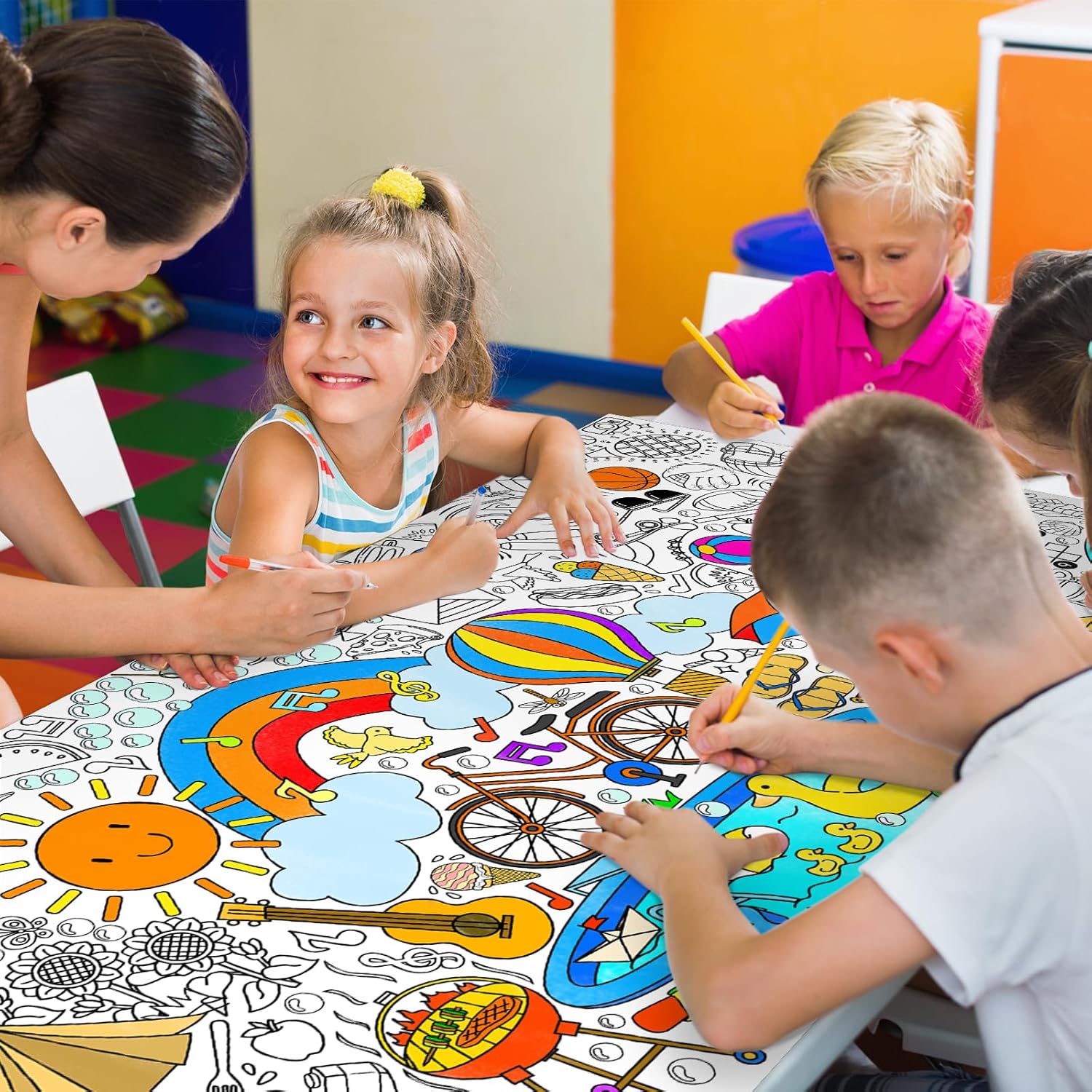 Detalle de Gatherfun Giant Coloring Poster for Classroom (31.5 x 72) — Summer Table Cover & Wall Banner