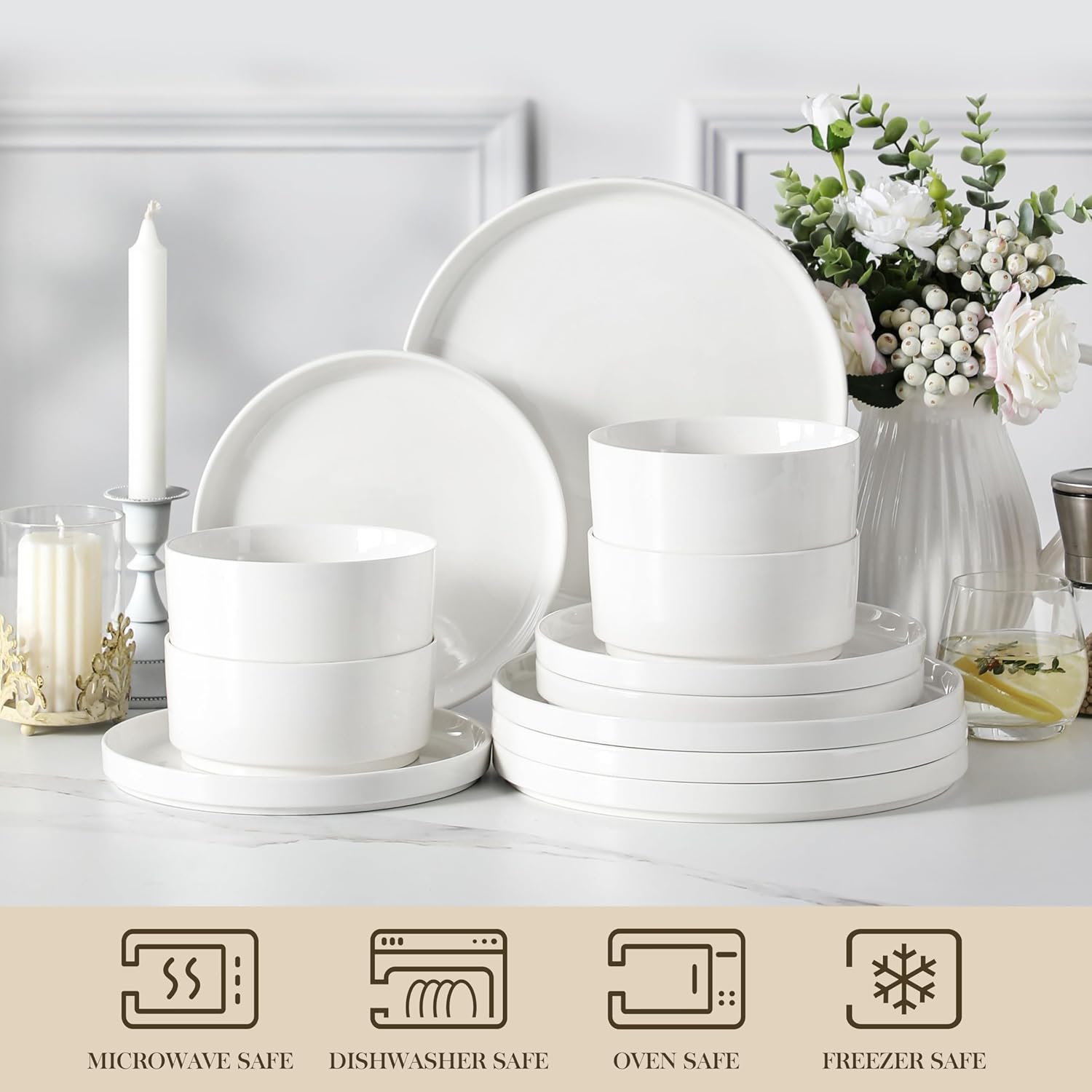 Thumbnail 3 de MALACASA Leah 12 Pieces Porcelain Dinnerware Set for 4