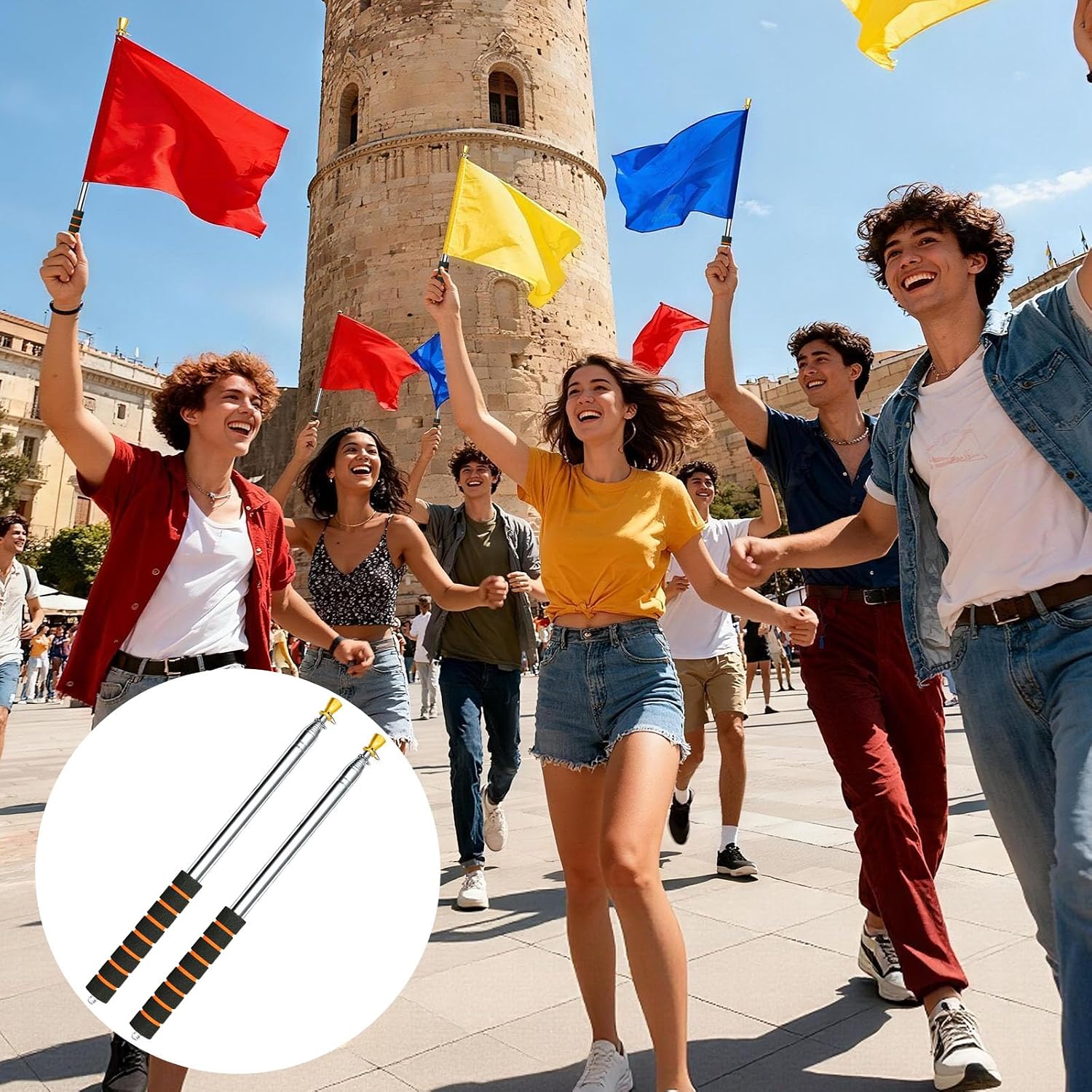 Detalle de APXEL 9.8ft (300cm) telescopic handheld flag pole set with clips for tour guides and teaching
