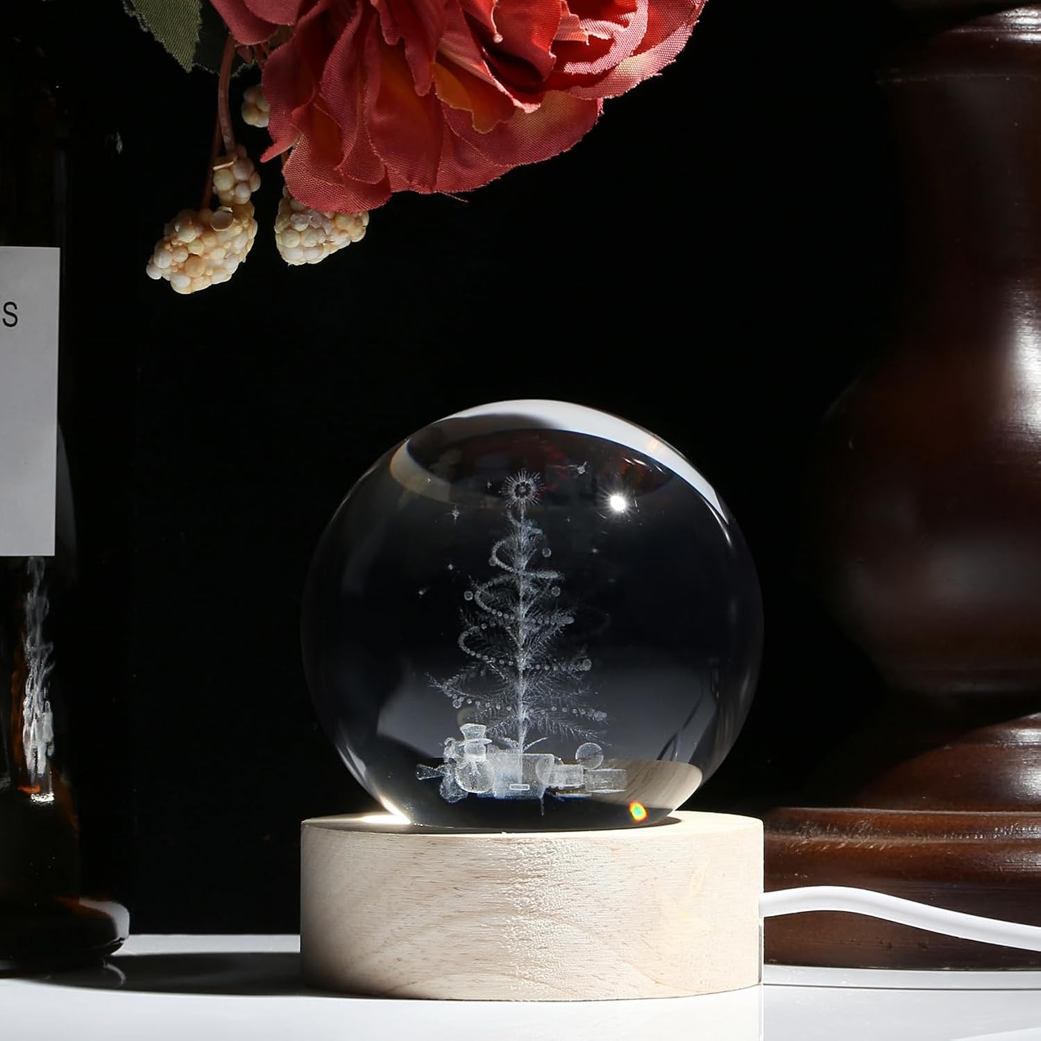 Thumbnail 2 de XIANNVXI 3D Christmas Tree Crystal Ball Light Lamp Paperweight Ornament (USB) for Home Décor