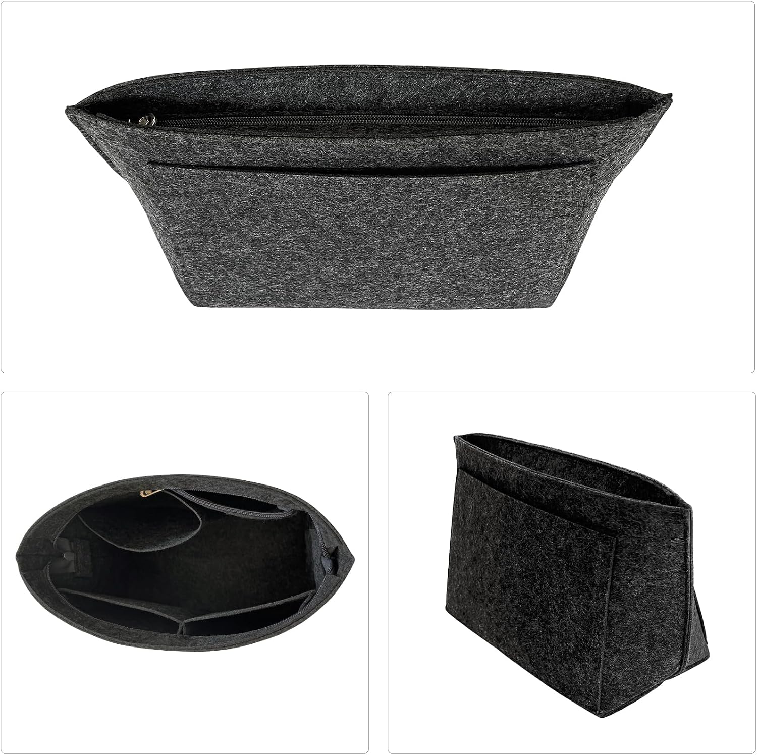 Detalle de DongMaple Filz Taschenorganizer für Frauen – Grau M, 8 Taschen, Anti-Diebstahl-Reißverschluss