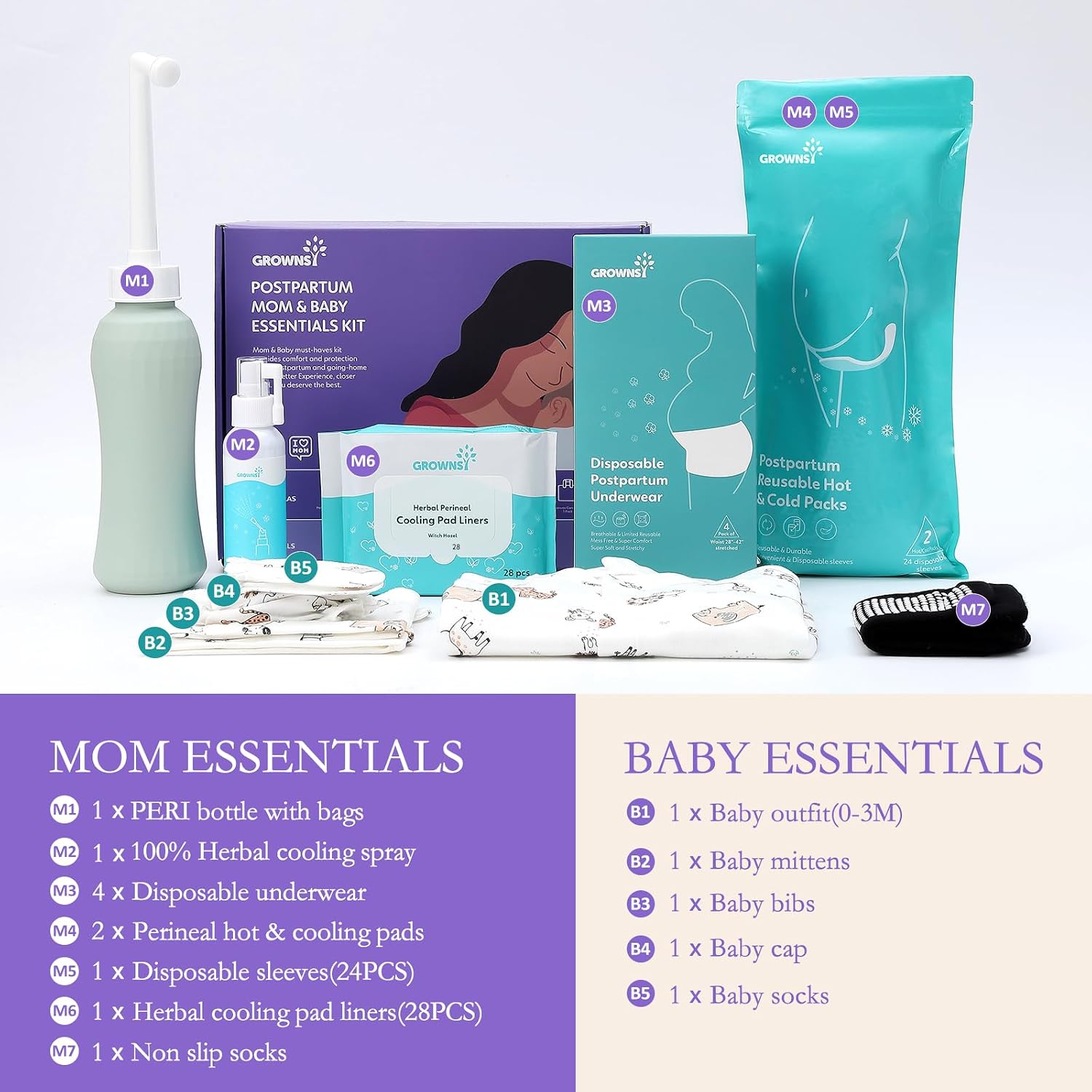 Thumbnail 1 de Grownsy 16pc Postpartum Essentials Recovery Kit: Mom & Baby Support