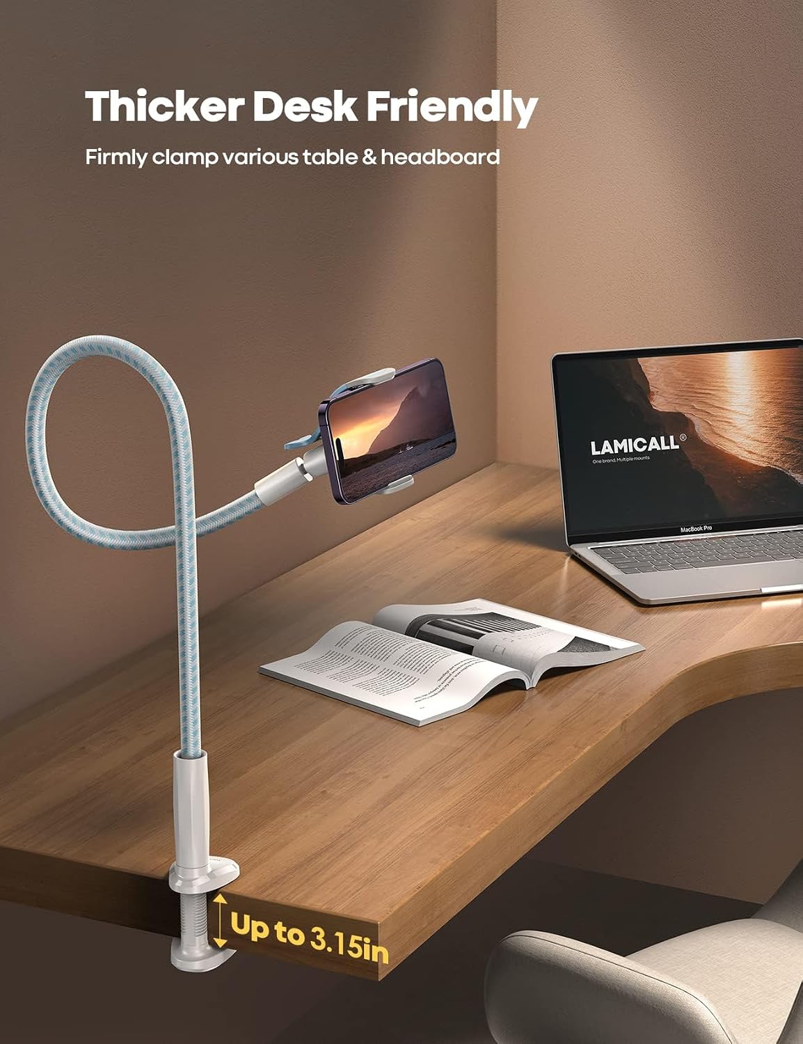 Detalle de Lamicall Gooseneck Phone Holder, 38.6-Inch Arm, 360° Adjustable Clamp