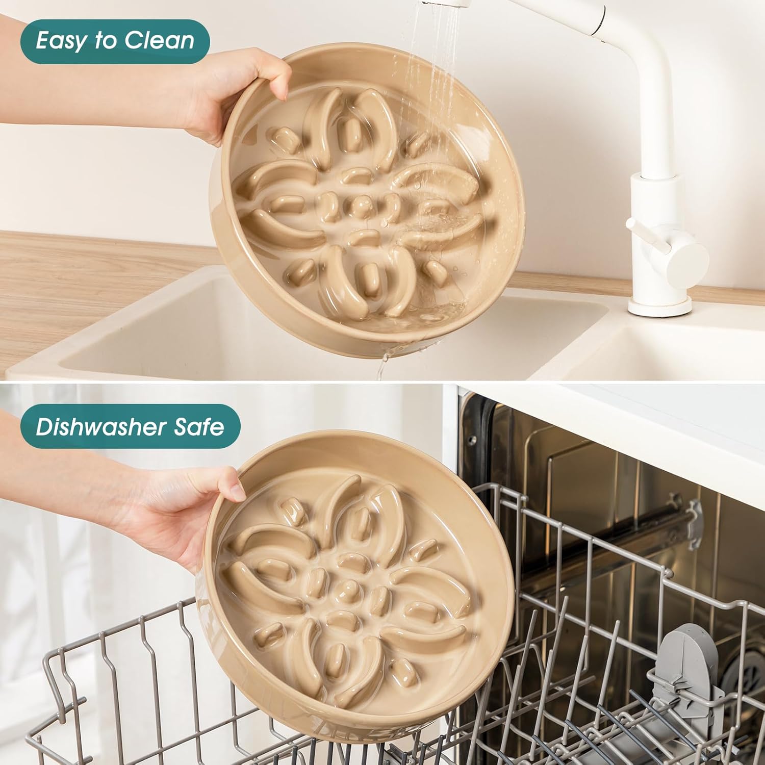 Detalle de Vancasso Gamelle Anti glouton en céramique – Bol anti‑glouton 390 ml, motif floral et base antidérapante