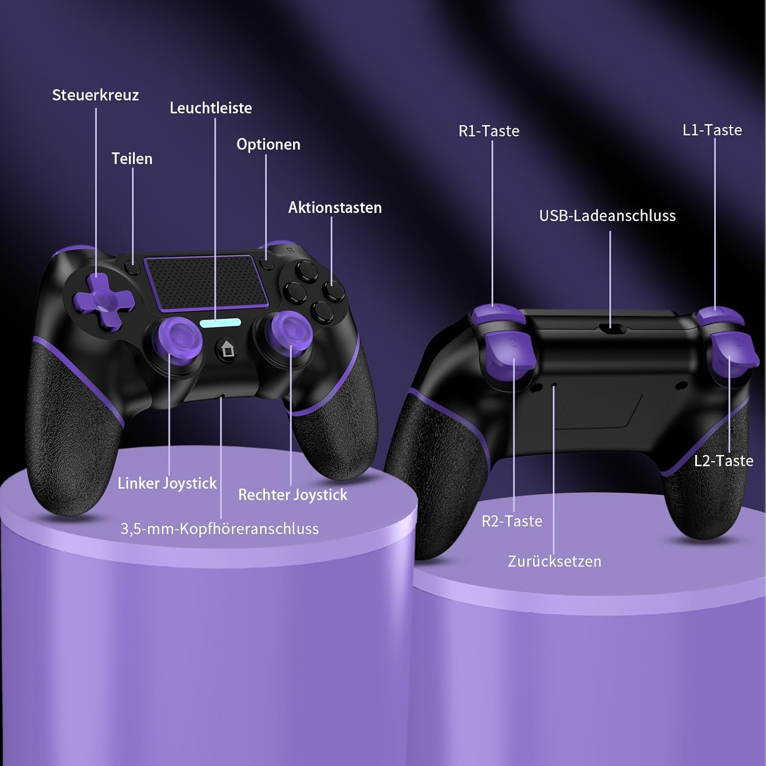 Thumbnail 1 de Reddening PS4 Controller für 2 Stück: kabellose Gamepads für PS4/Pro/Slim und PC mit Turbo, Dual-Vibration & 6-Achsen-Gyro