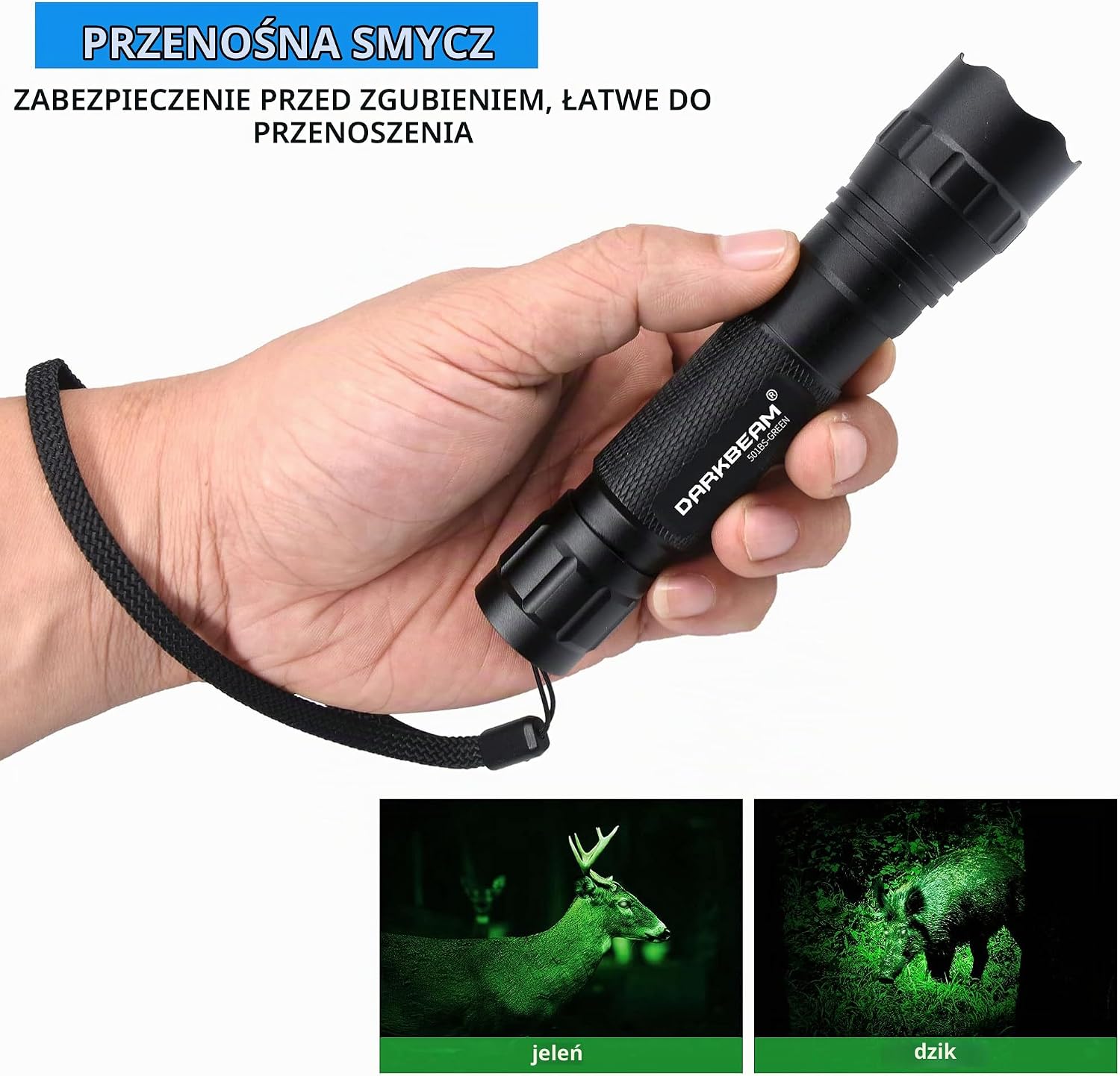 Detalle 2 de DARKBEAM 501BS, akumulatorowa latarka LED z zielonym światłem i zoomem