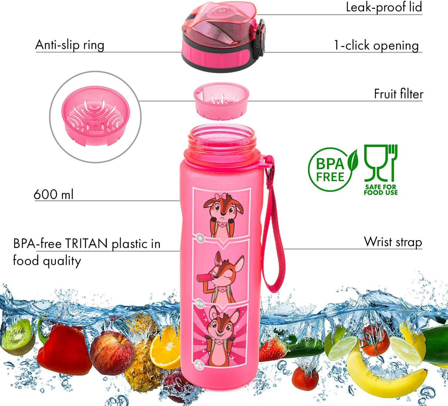 Thumbnail 1 de Monte Stivo® Botella Infantil 600 ml Sin BPA para Escuela y Deporte 🧃