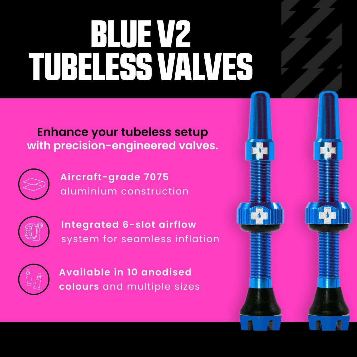 Thumbnail 1 de Muc-Off Valves Presta Tubeless 44 mm anti-fuite, avec outil démonte-obus intégré (bleu)