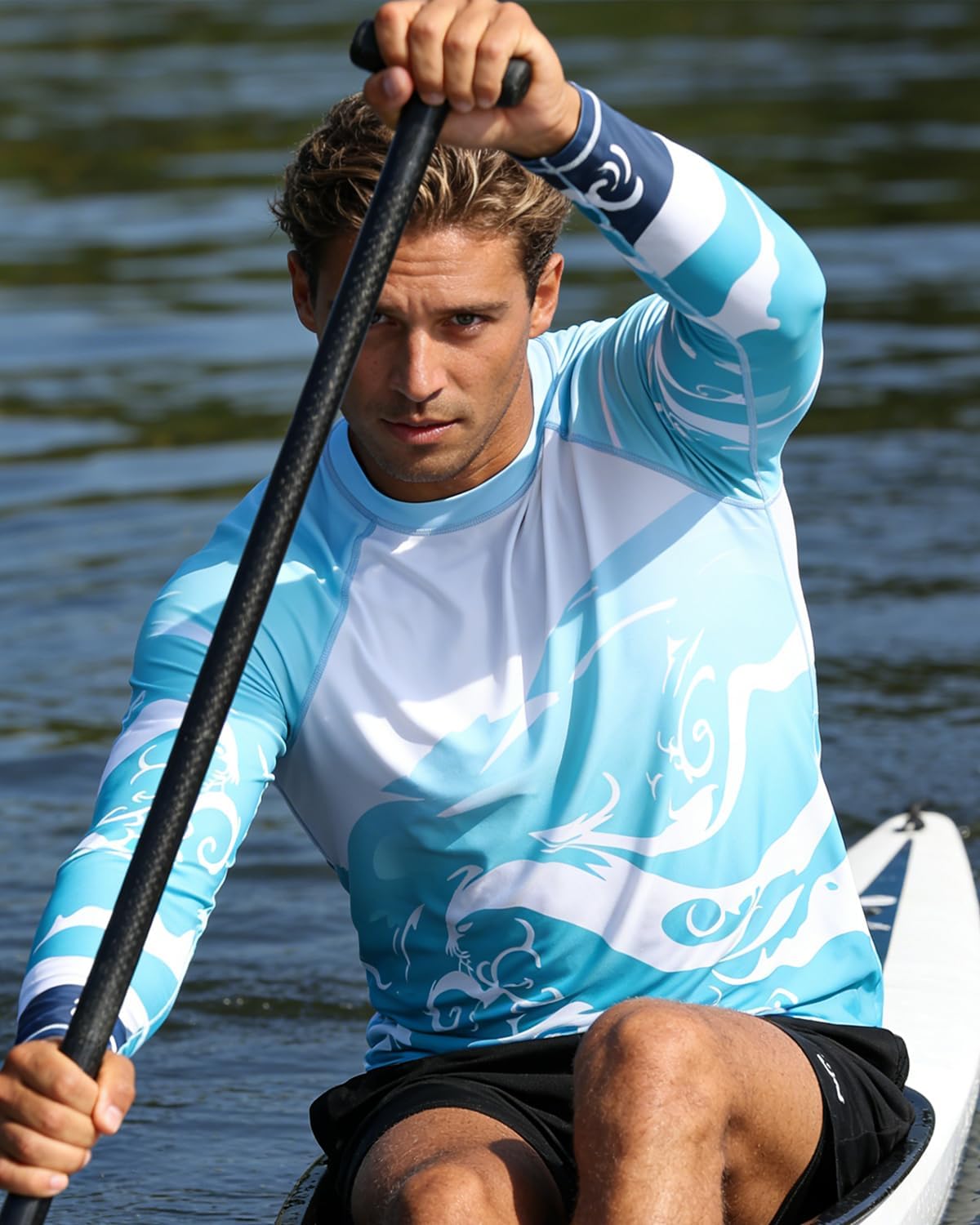 Detalle de VAYAGER Herren Rashguard Langarm UPF 50+ – Schnelltrocknendes Schwimmshirt