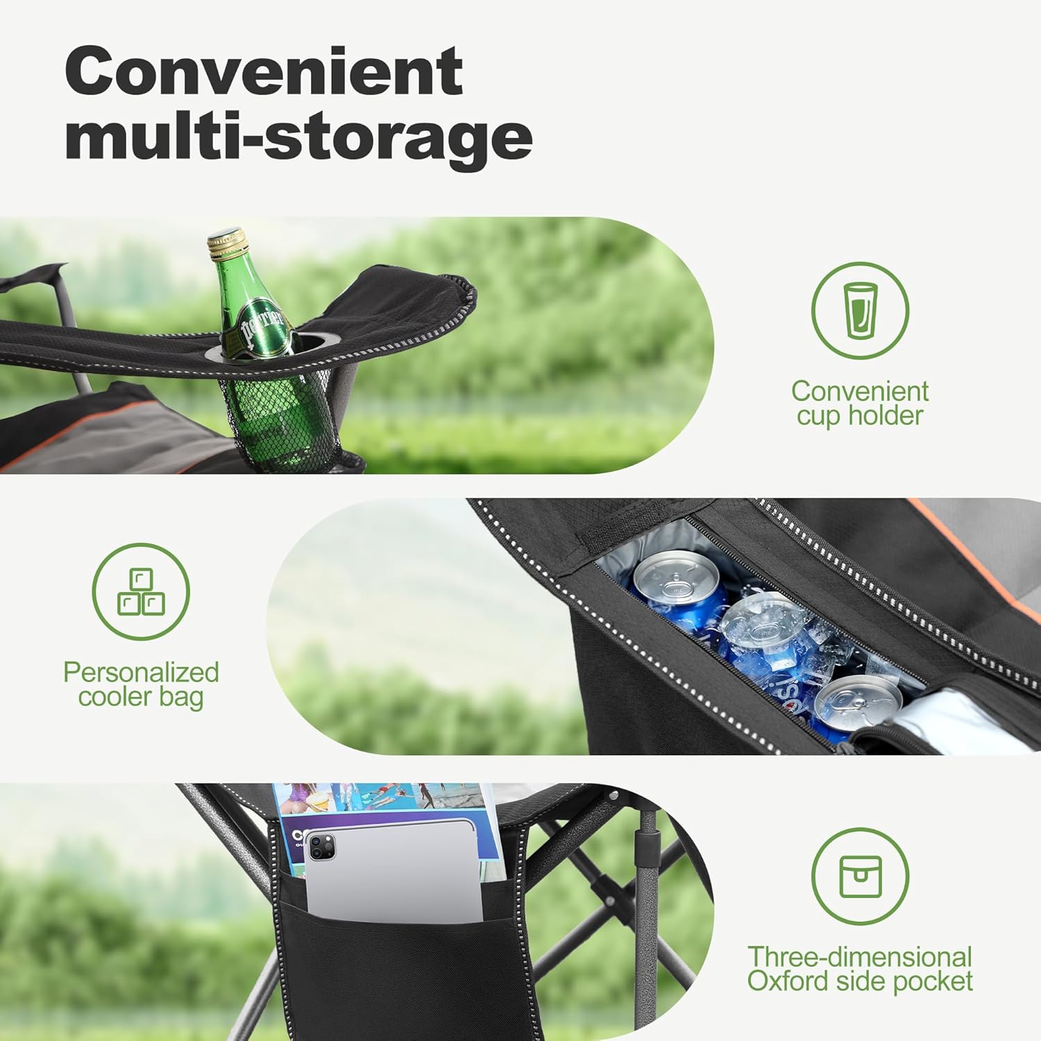 Thumbnail 5 de LET'S CAMP Folding Oversized Camping Chair (2-Pack) with Cup Holder, Storage & Cooler Bag — 450 LBS Capacity